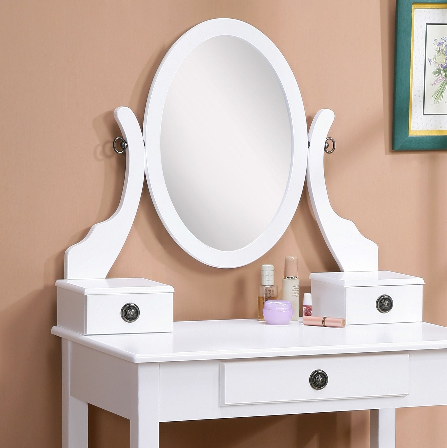 Roundhill Furniture Moniya Wood Makeup Vanity Table and Stool Set