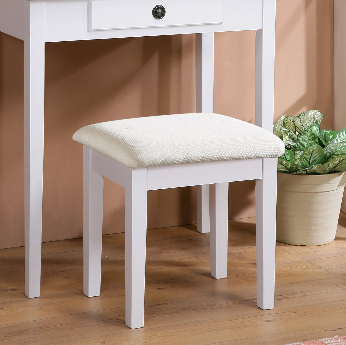 Roundhill Furniture Moniya Wood Makeup Vanity Table and Stool Set