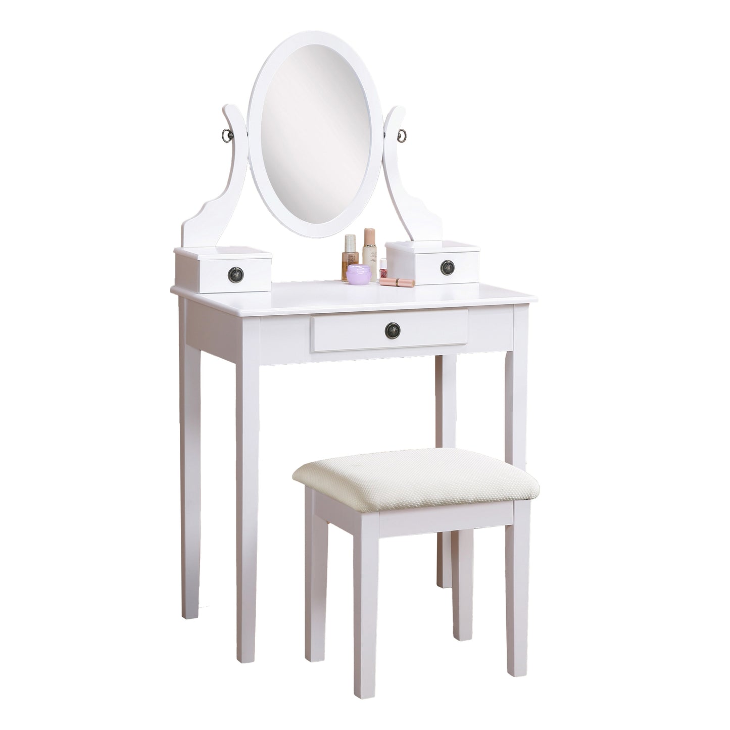 Roundhill Furniture Moniya Wood Makeup Vanity Table and Stool Set