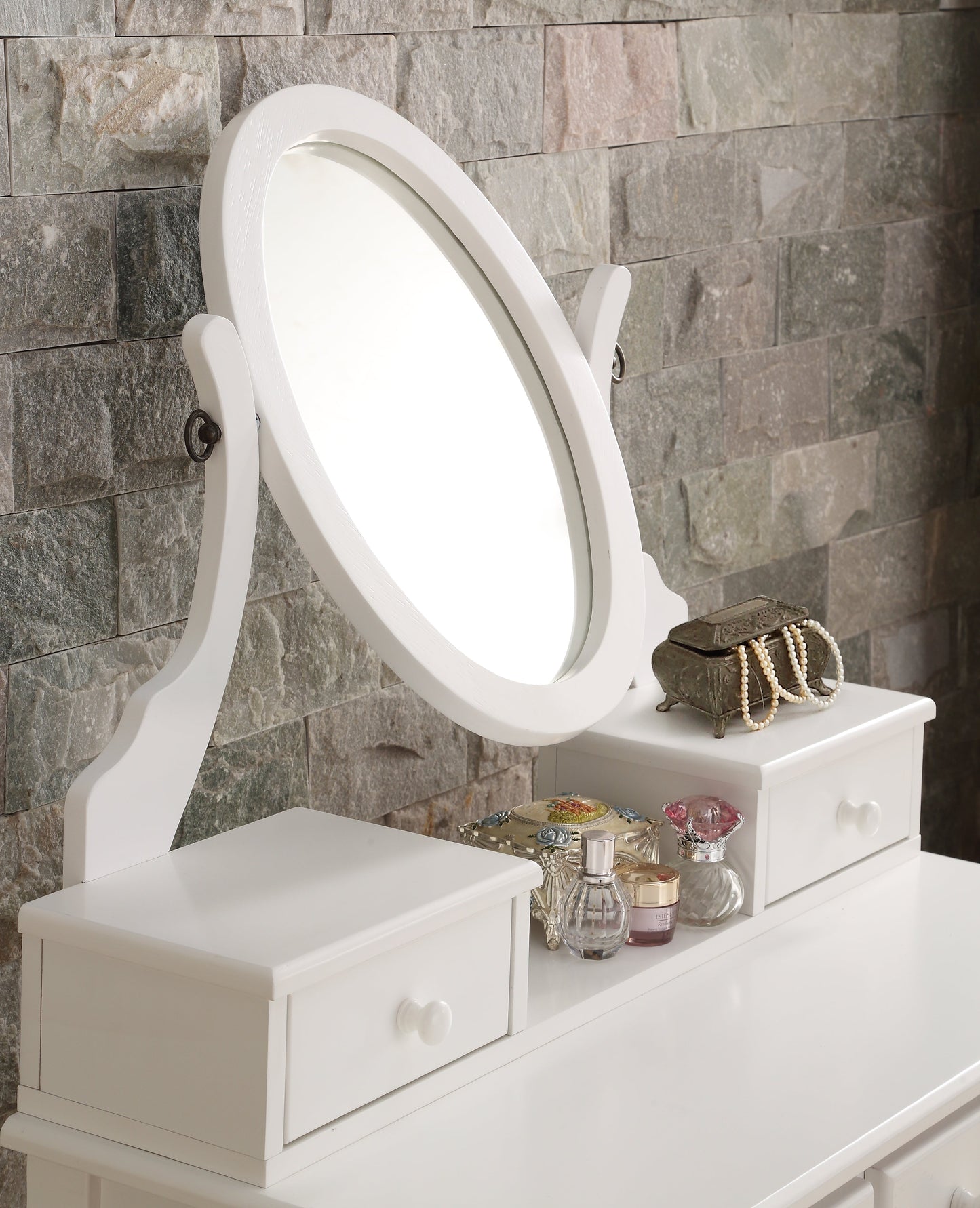Roundhill Furniture Ashley Wood Make-Up Vanity Table and Stool Set