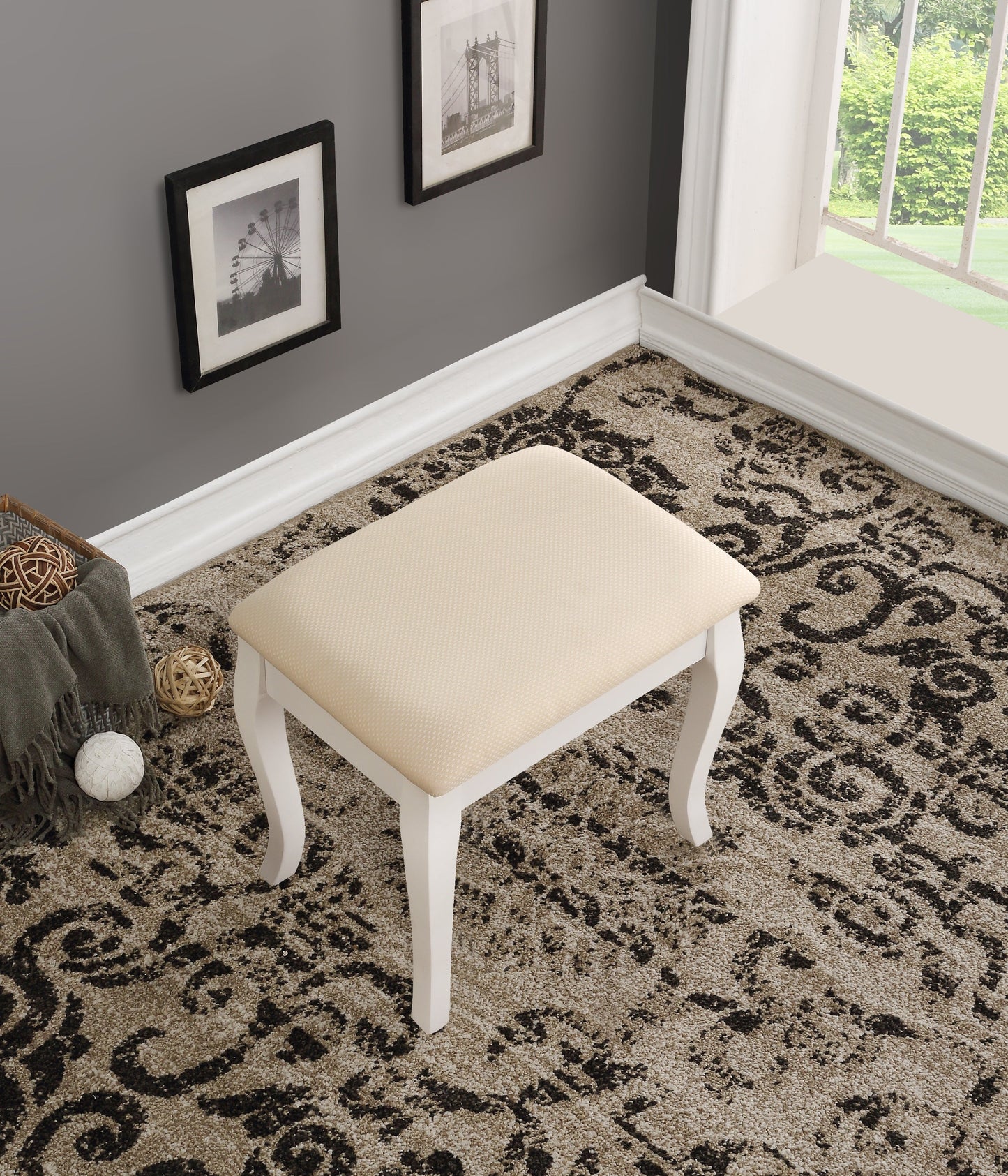 Roundhill Furniture Ashley Wood Make-Up Vanity Table and Stool Set