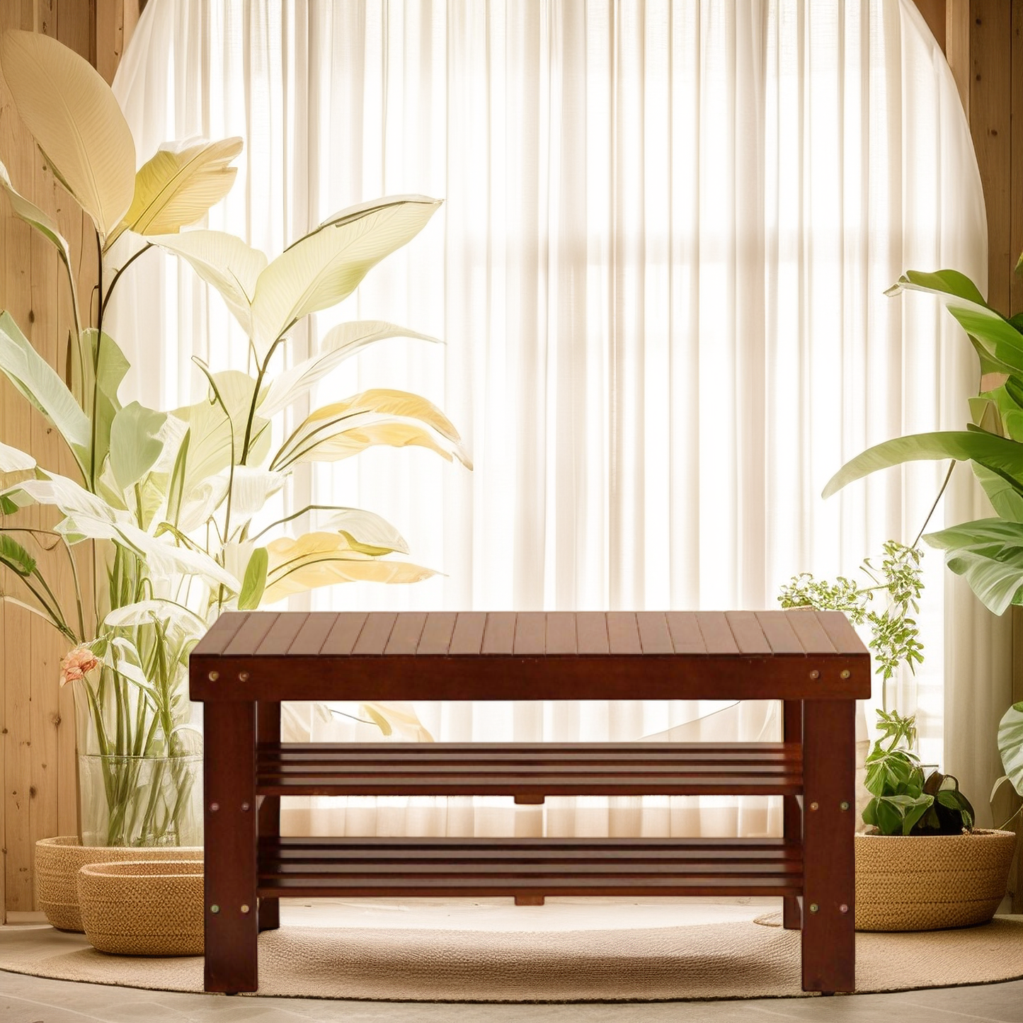 Roundhill Furniture Pina Quality Solid Wood Shoe Bench