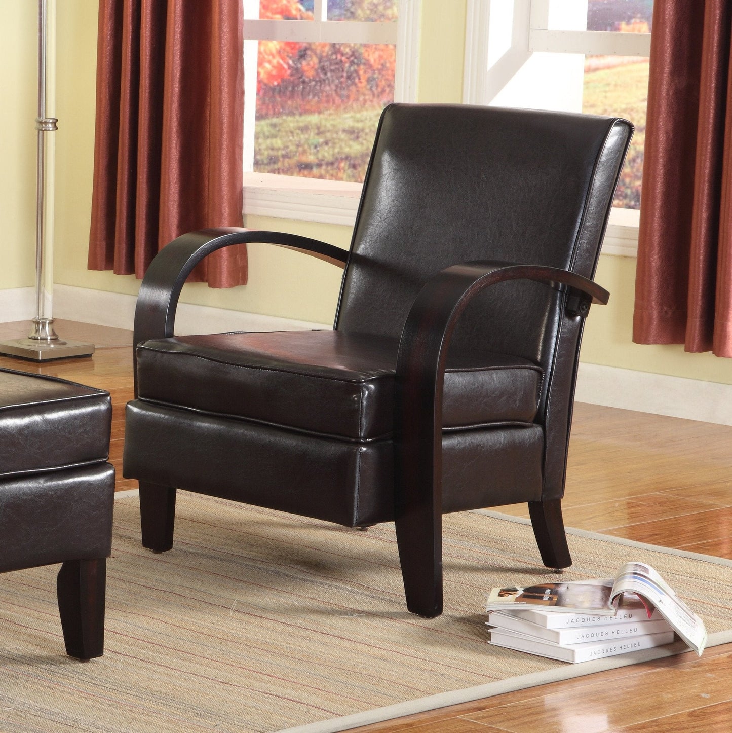 Brown Bonded Leather Arm Chair with Ottoman