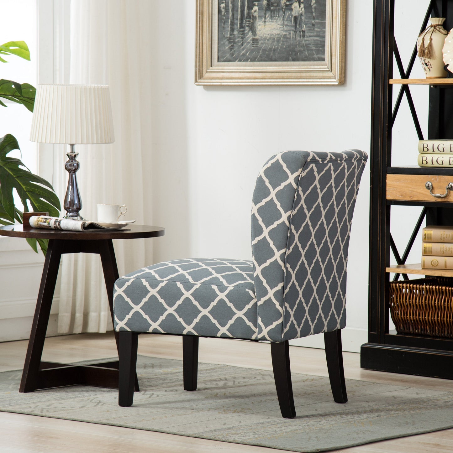 Capa Print Fabric Armless Contemporary Accent Chair, Grid