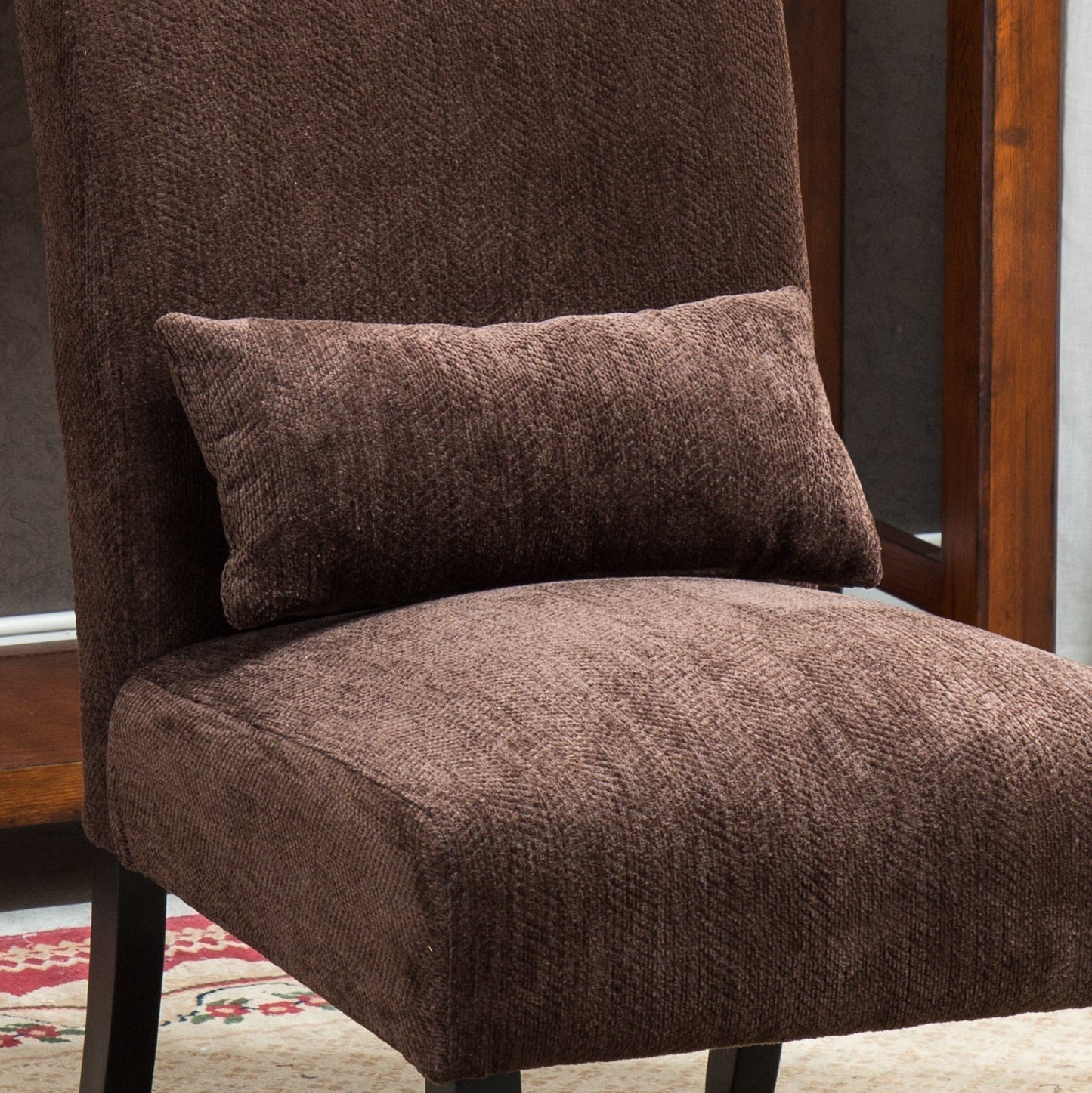 Roundhill Furniture Pisano chenille Fabric Armless Contemporary Accent Chair with Matching Kidney Pillow