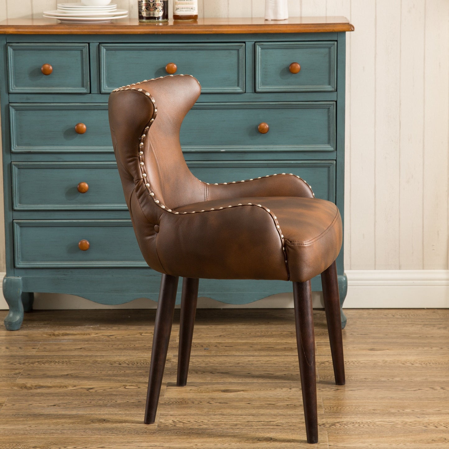 Roundhill Furniture Viking Tufted Button Back barrel chair with Nailhead