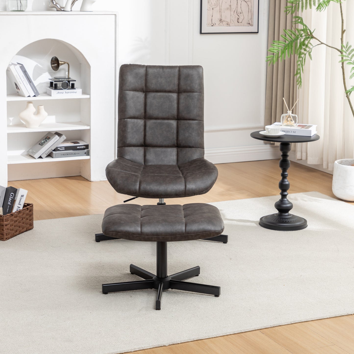 Roundhill Furniture Arlena Faux Leather Tufted Accent Chair and Ottoman