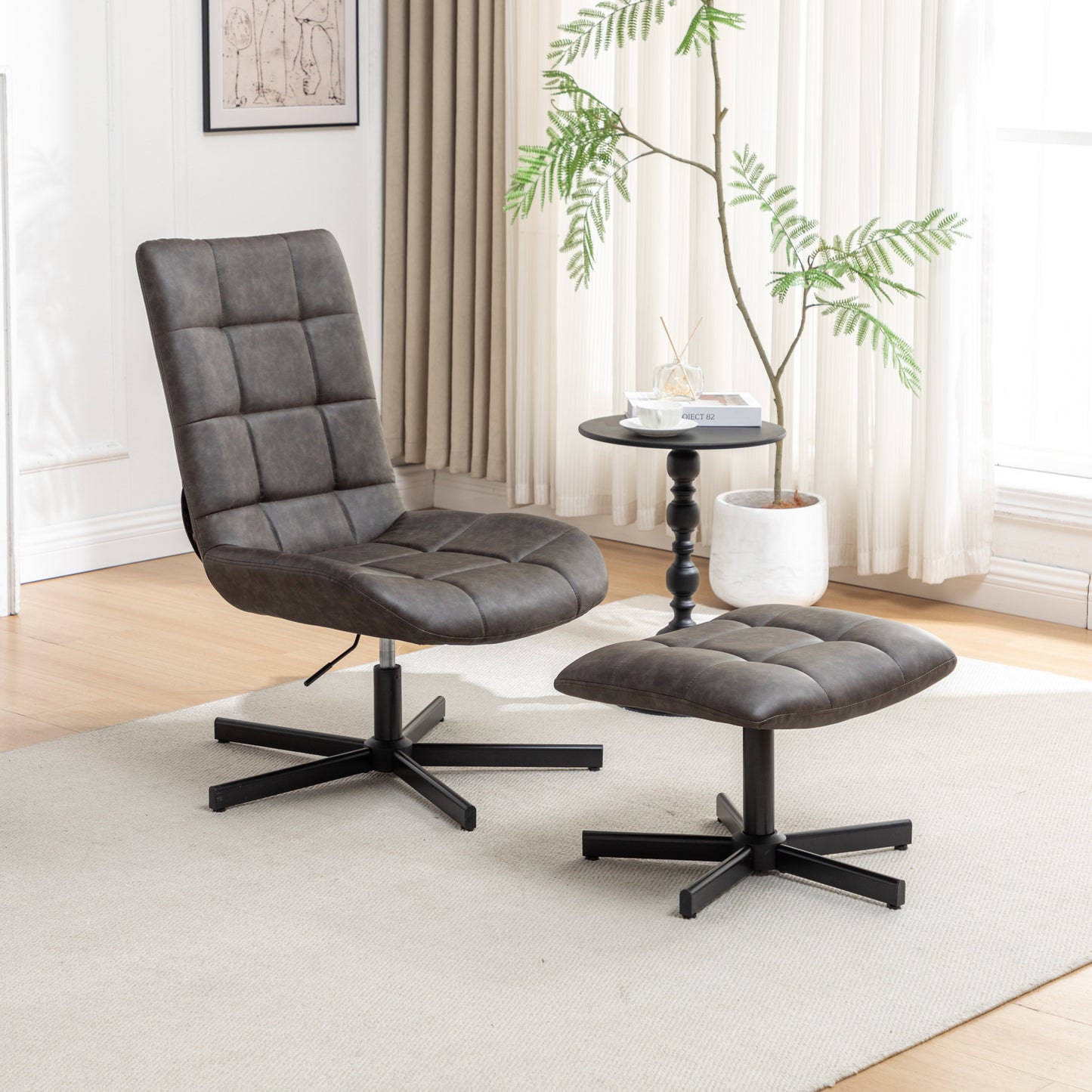 Roundhill Furniture Arlena Faux Leather Tufted Accent Chair and Ottoman