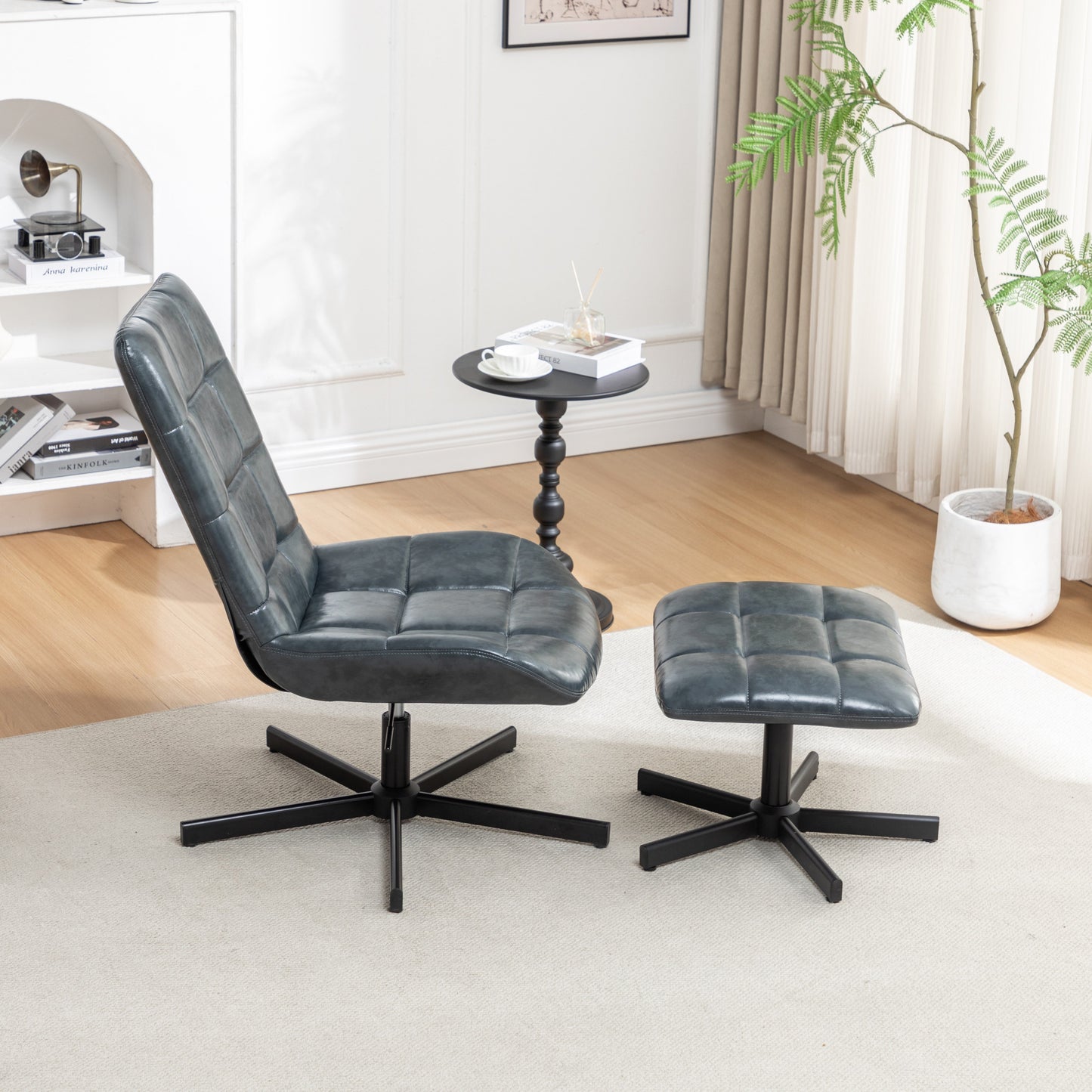 Roundhill Furniture Arlena Faux Leather Tufted Accent Chair and Ottoman