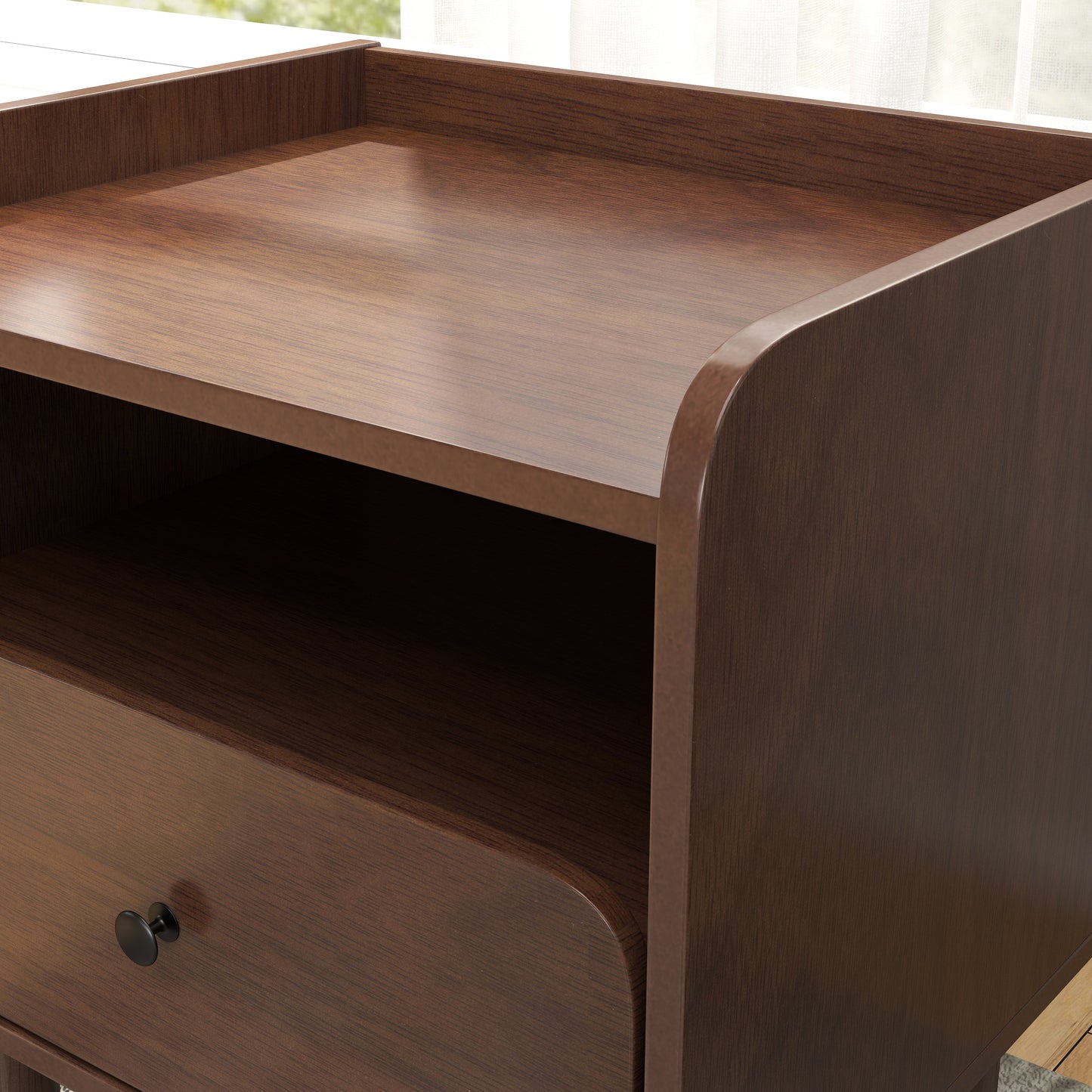 Roundhill Furniture Wyller Dual-tier Storage Nightstand, Side Table, Natural Walnut Finish