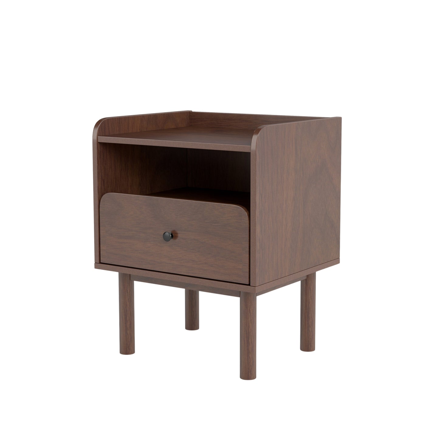 Roundhill Furniture Wyller Dual-tier Storage Nightstand, Side Table, Natural Walnut Finish