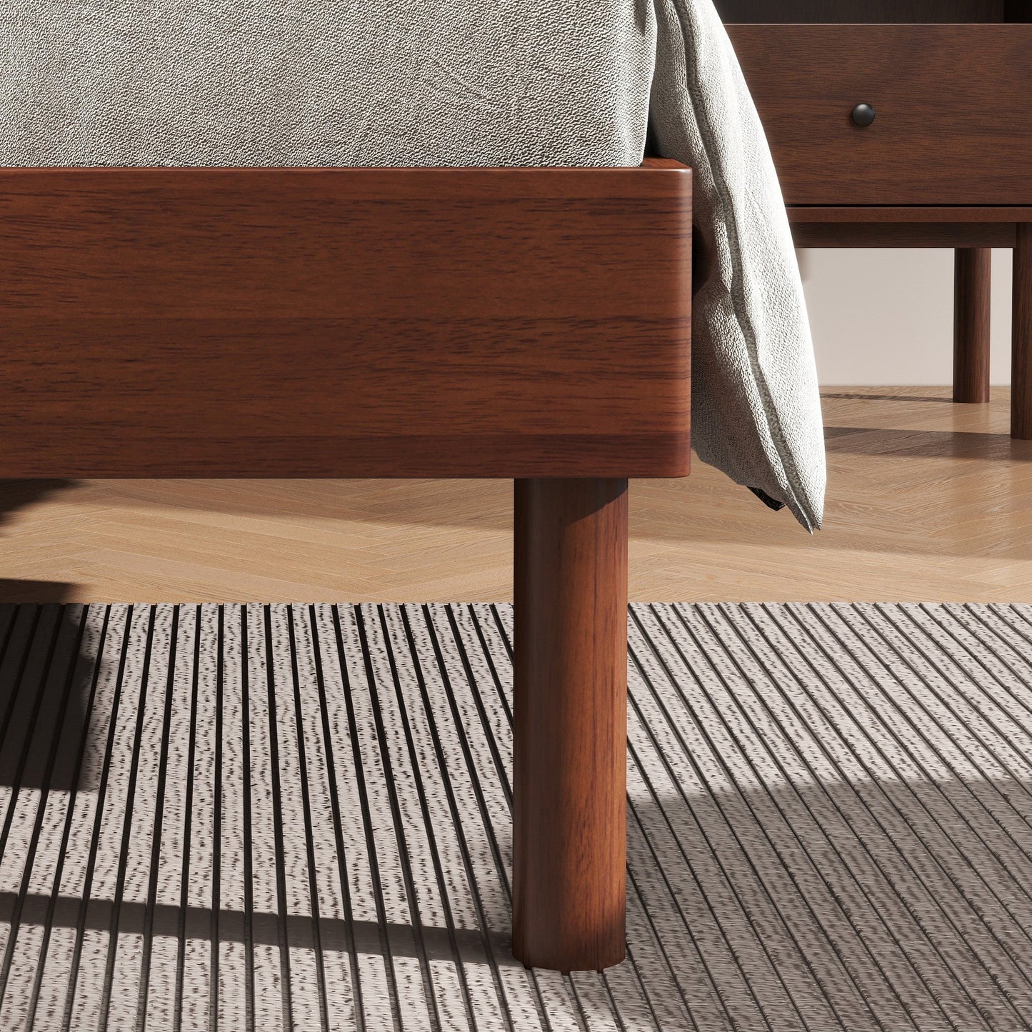 Roundhill Furniture Wyller 2-Piece Bedroom Set, Platform Bed with Nightstand, Natural Walnut, Queen