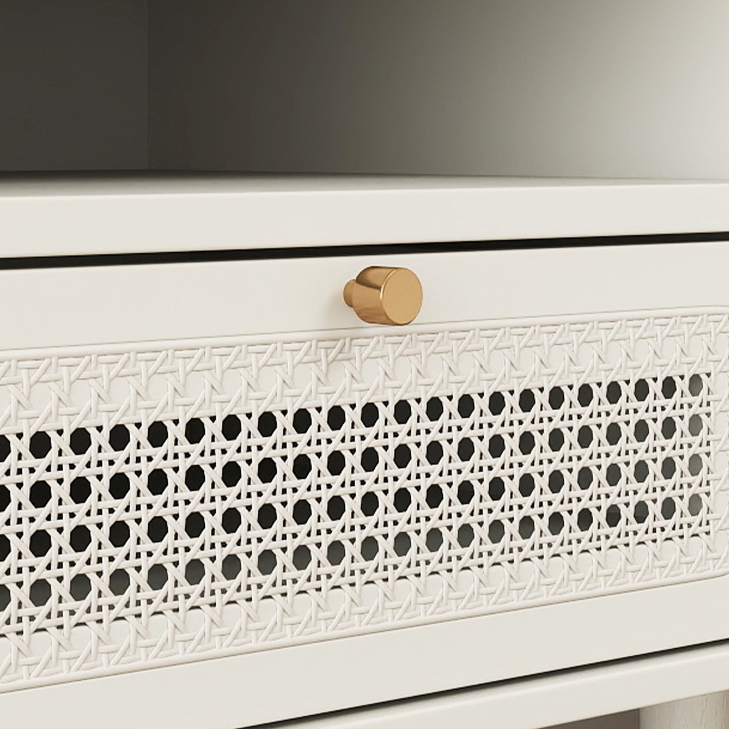 Roundhill Furniture Feeney Dual-tier Storage Nightstand, Side Table, Cream White