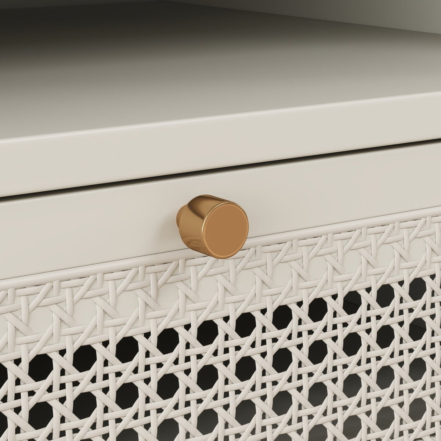 Roundhill Furniture Feeney Dual-tier Storage Nightstand, Side Table, Cream White