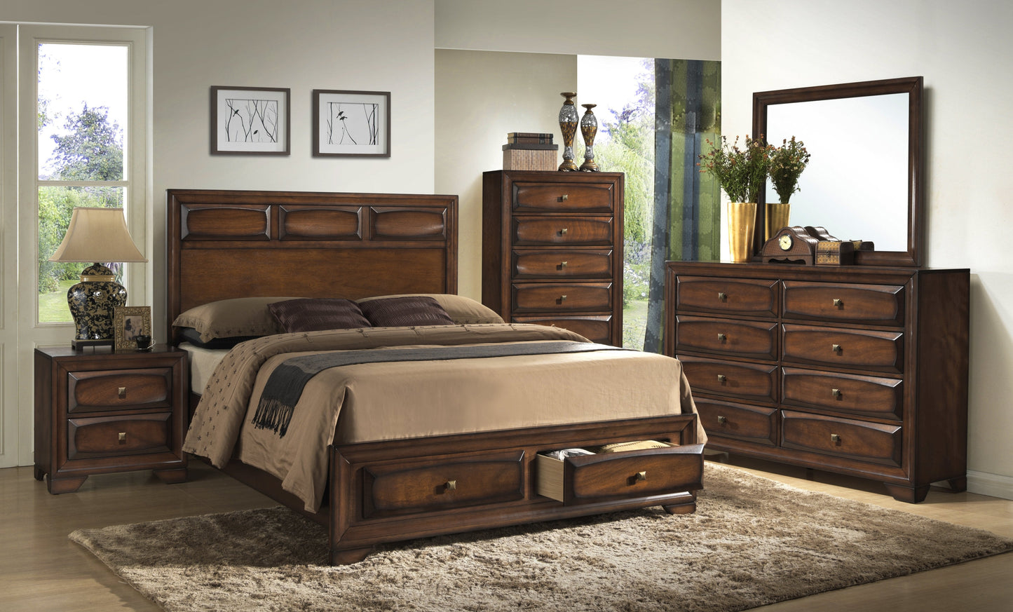 Oakland Antique Oak Finish Wood Storage Platform Bed