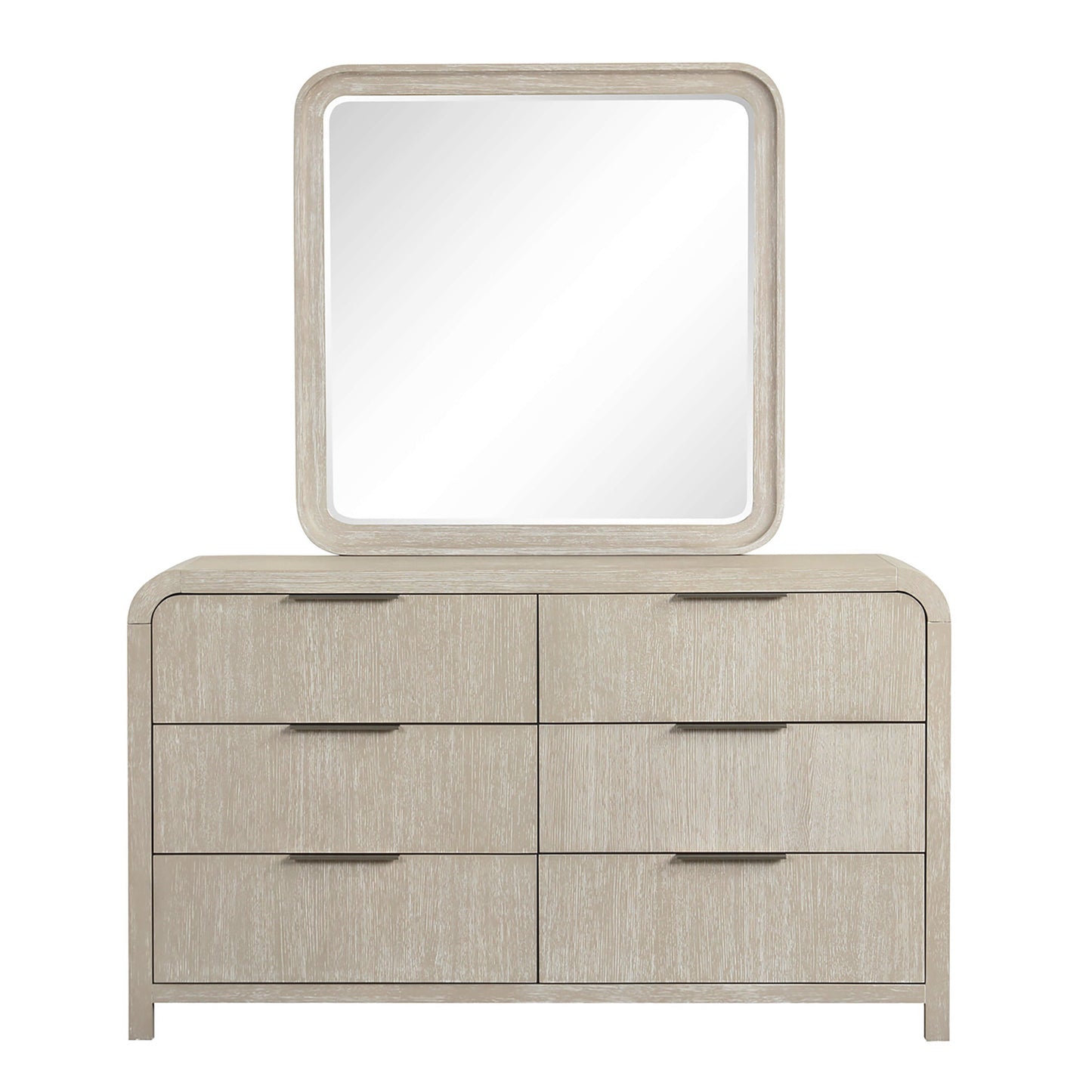 Roundhill Furniture Tavari Contemporary 6-Drawer Wood Dresser with Mirror, Light Gray