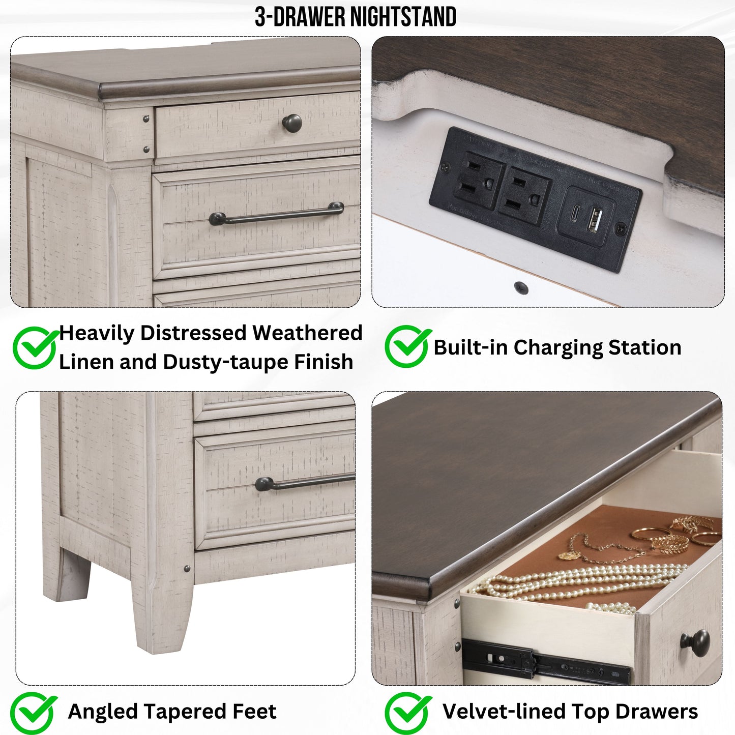 Walcott Bedroom Collection with Touch LED Lighting, Weathered Dusty-taupe Finish
