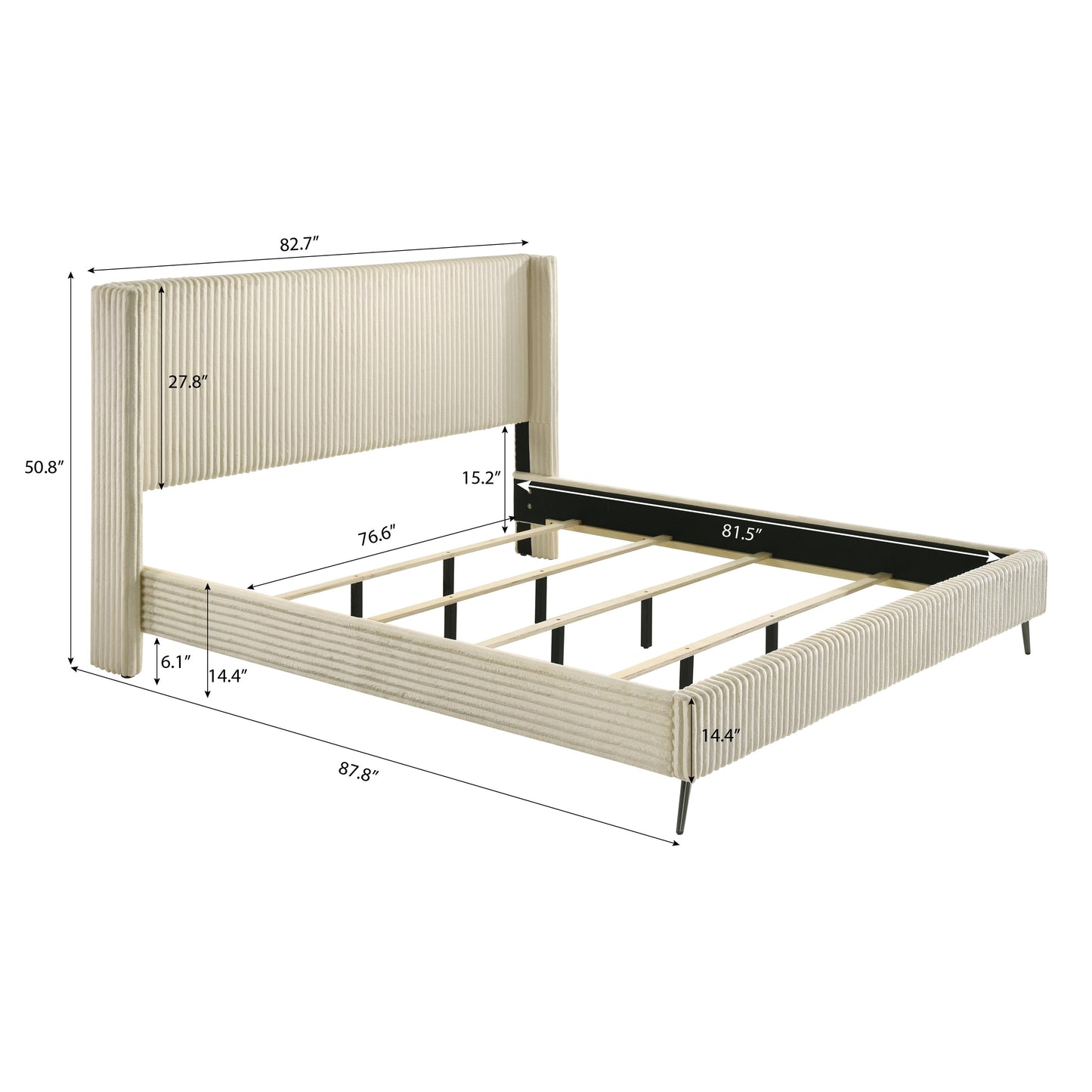 Roundhill Furniture Mavela Wide-wale Corduroy Upholstery Panel Bed with 2 Nightstands and Bench