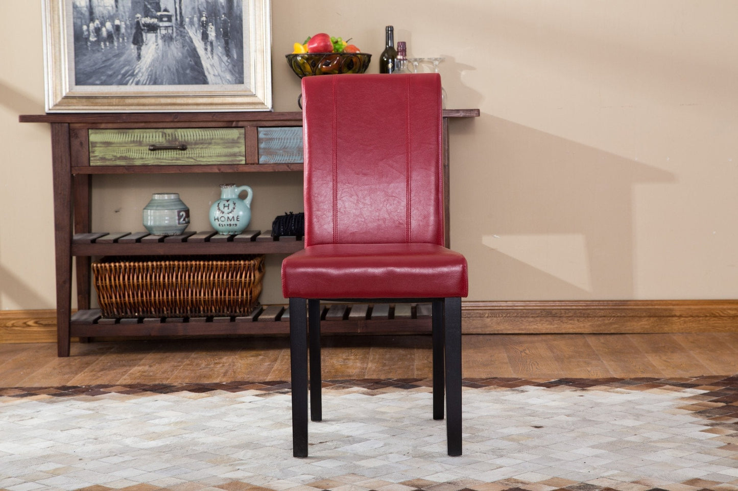 Roundhill Urban Style Solid Wood Leatherette Parson Chair, Set of 2