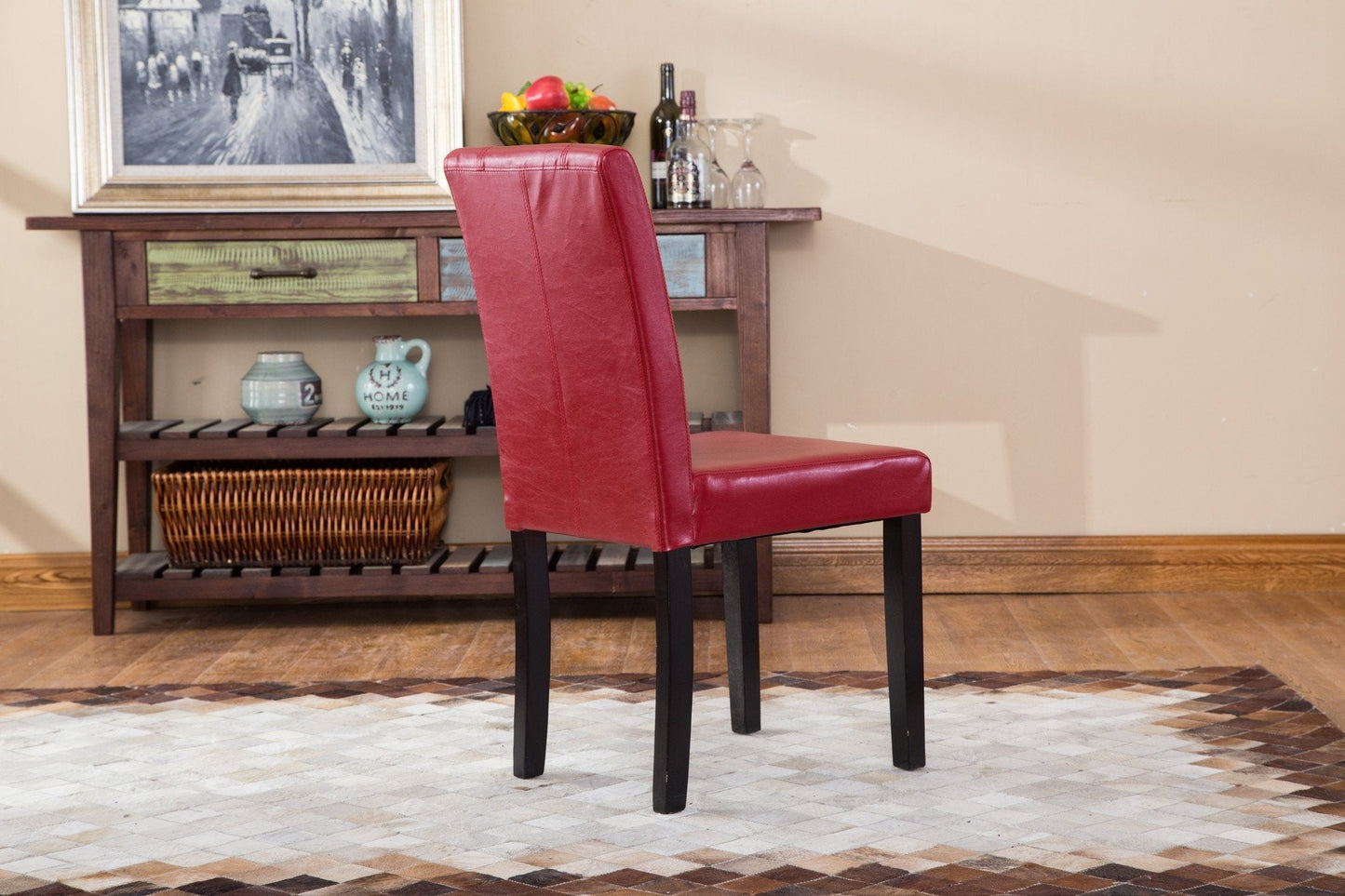 Roundhill Urban Style Solid Wood Leatherette Parson Chair, Set of 2