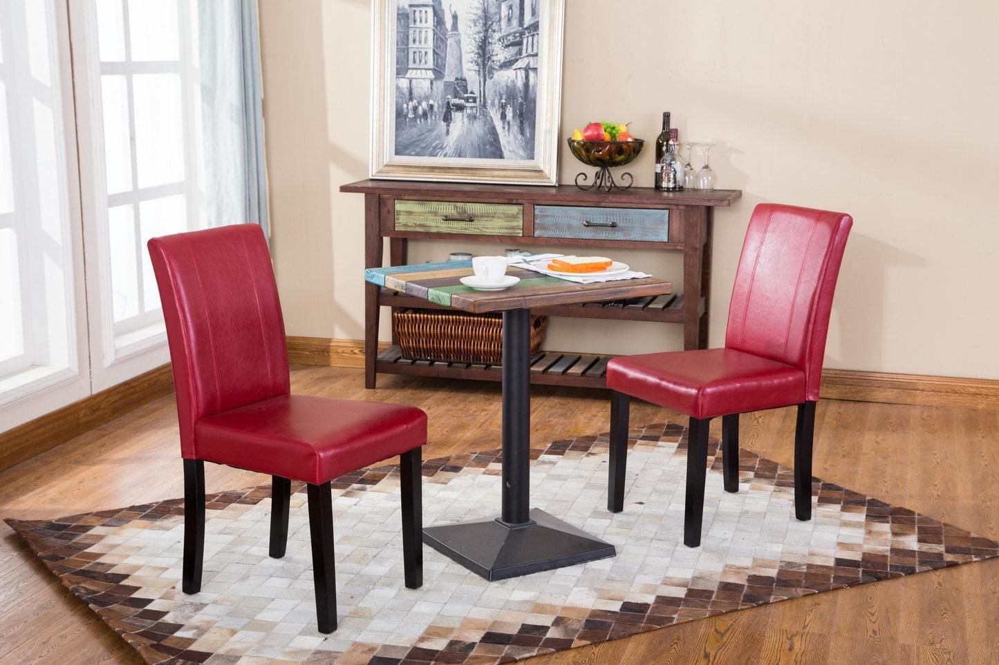 Roundhill Urban Style Solid Wood Leatherette Parson Chair, Set of 2