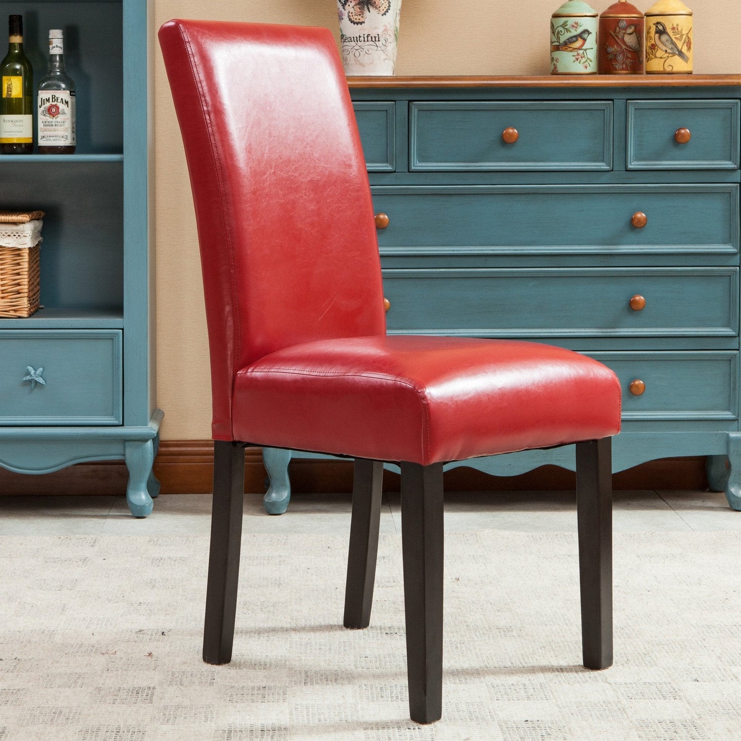 Donatello Red Urban Style Solid Wood Leatherette Padded Parson Chair, Set of 2