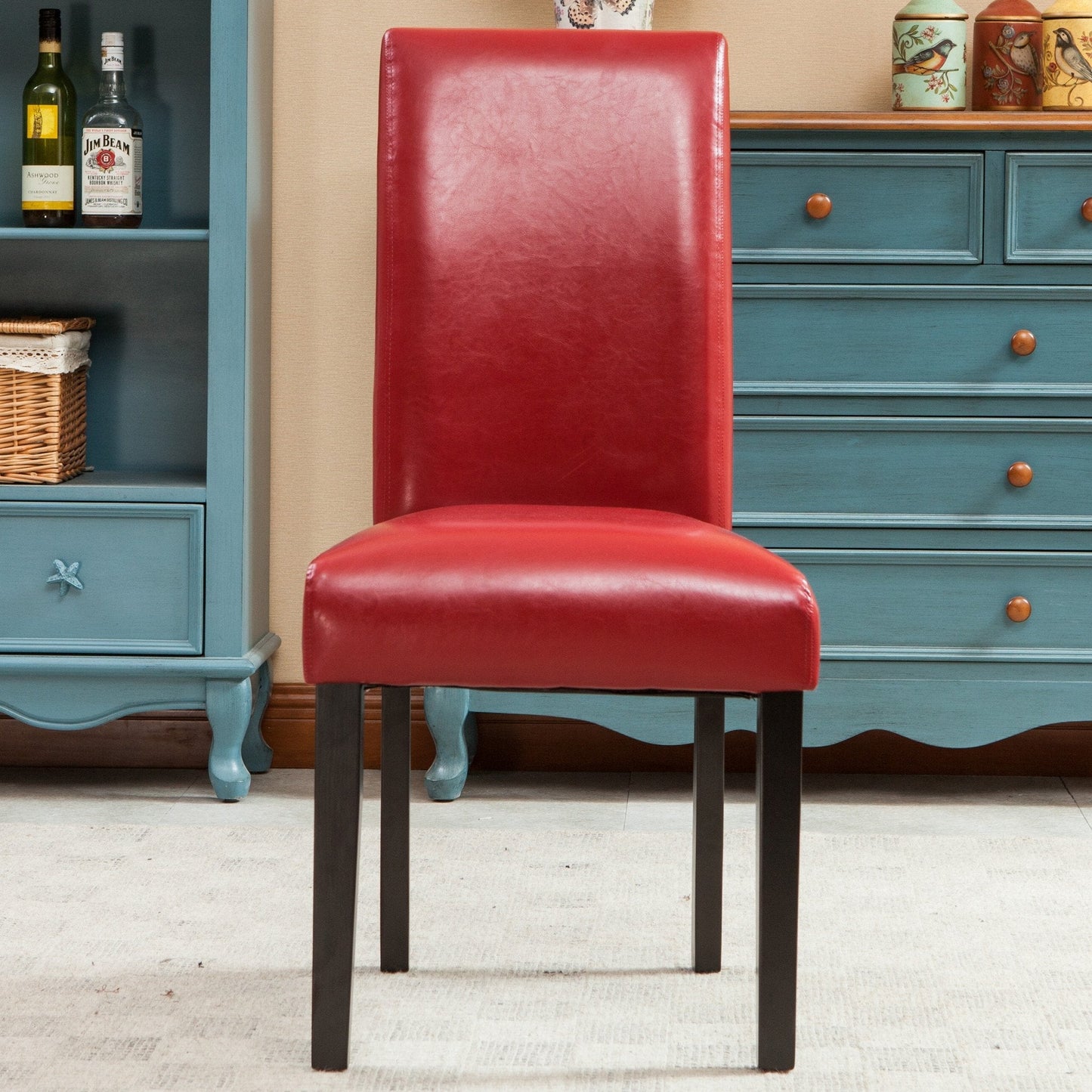 Donatello Red Urban Style Solid Wood Leatherette Padded Parson Chair, Set of 2