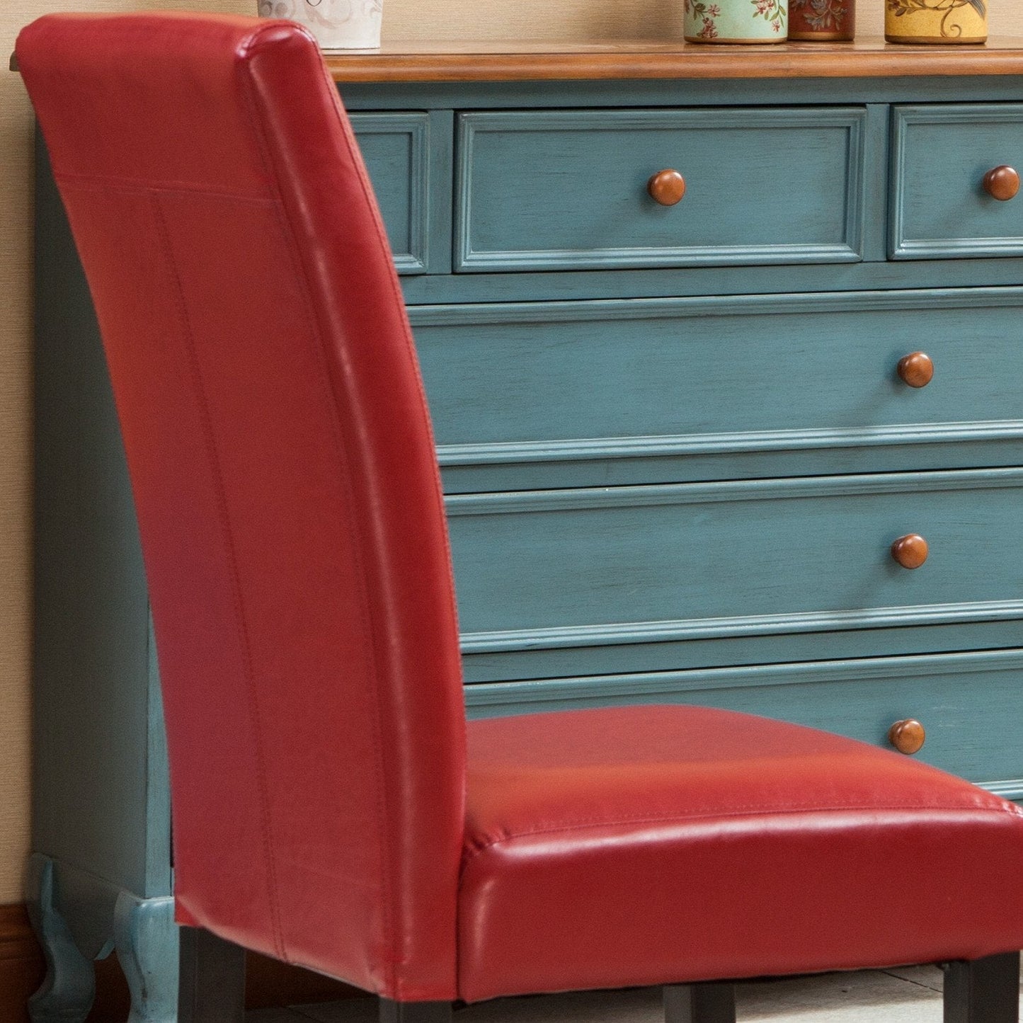 Donatello Red Urban Style Solid Wood Leatherette Padded Parson Chair, Set of 2