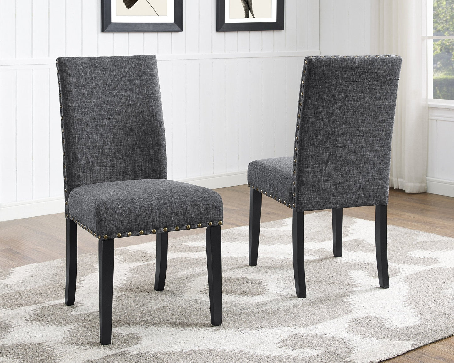 Roundhill Furniture Biony Fabric Dining Chairs with Nailhead Trim, Set of 2