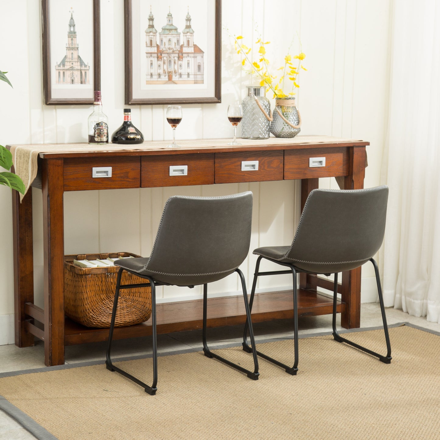 Roundhill Furniture Lotusville Vintage Faux Leather Dining Chairs, Set of 2