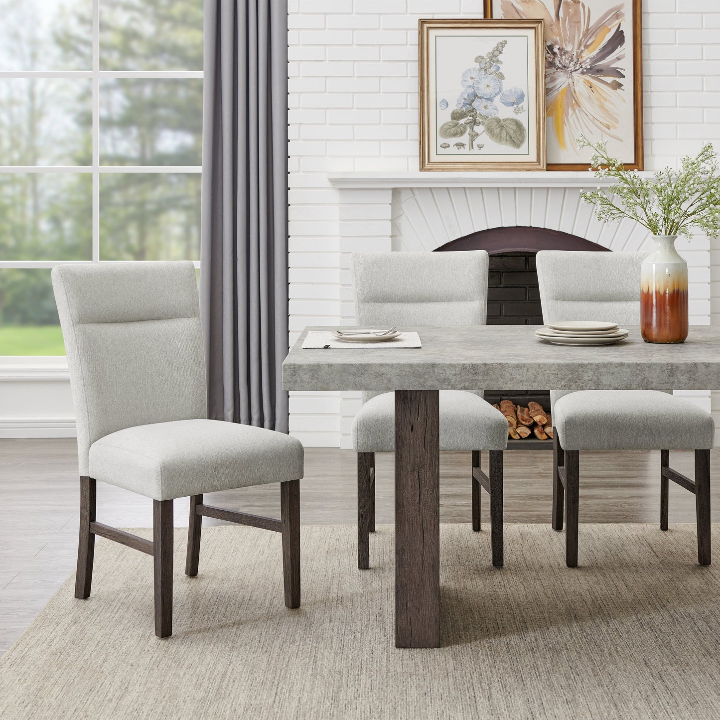 Roundhill Furniture Sorlen Modern Gray Upholstered Dining Chairs, Set of 2