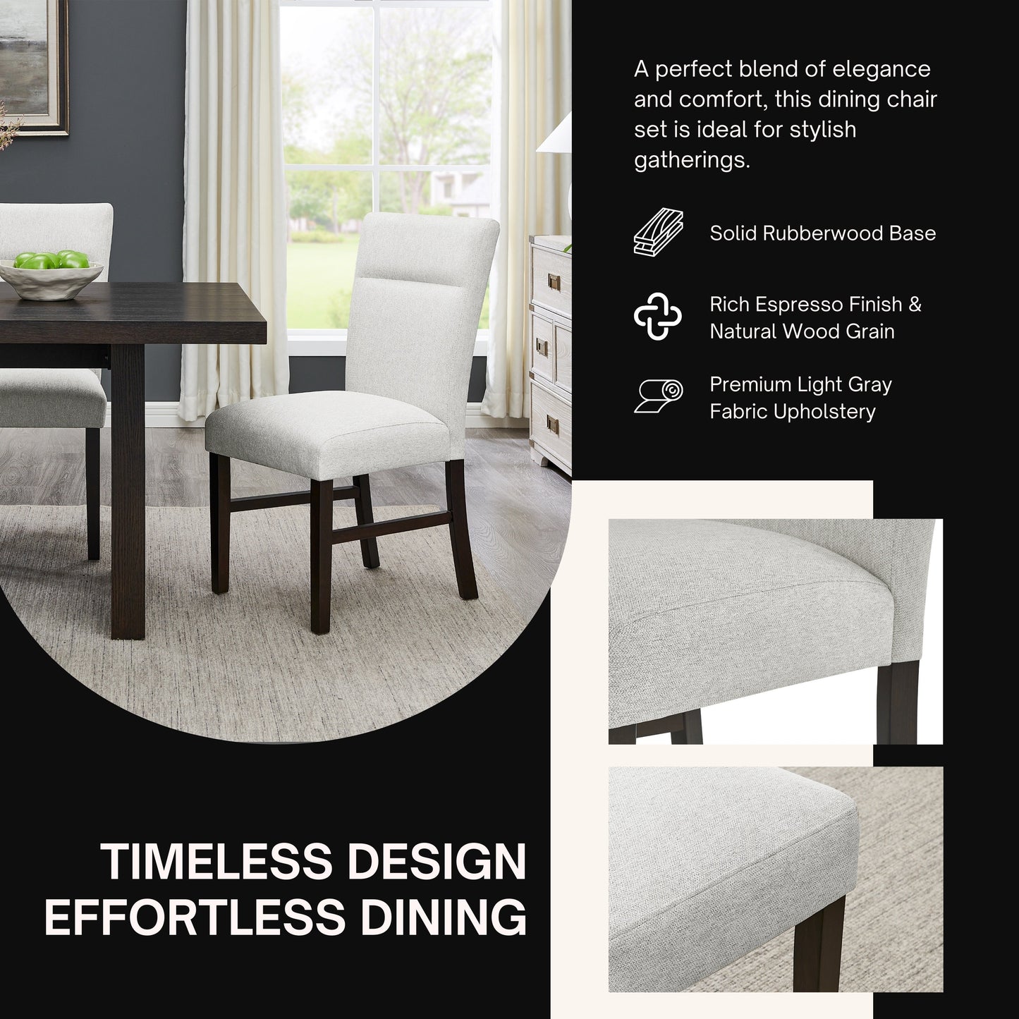 Roundhill Furniture Madison Contemporary Upholstered Dining Chairs, Set of 2, Gray