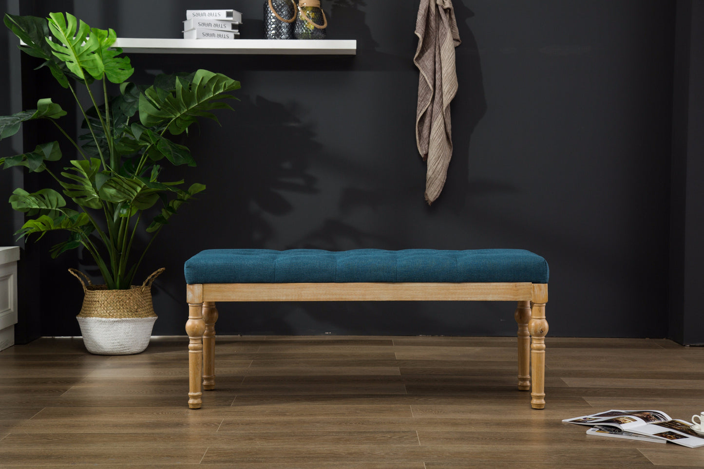Habit Solid Wood Blue Button Tufted Dining Bench