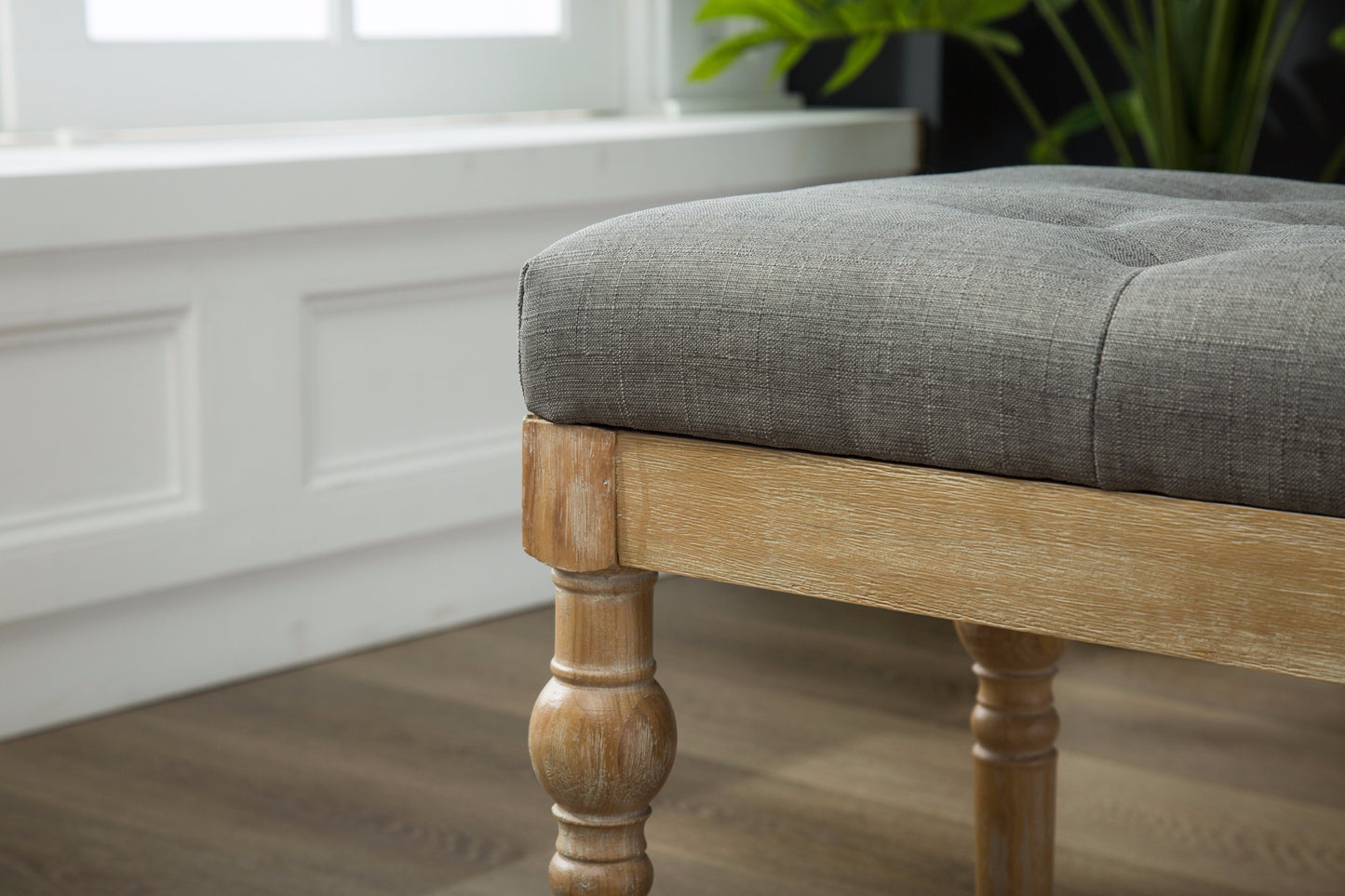 Habit Solid Wood Gray Button Tufted Dining Bench