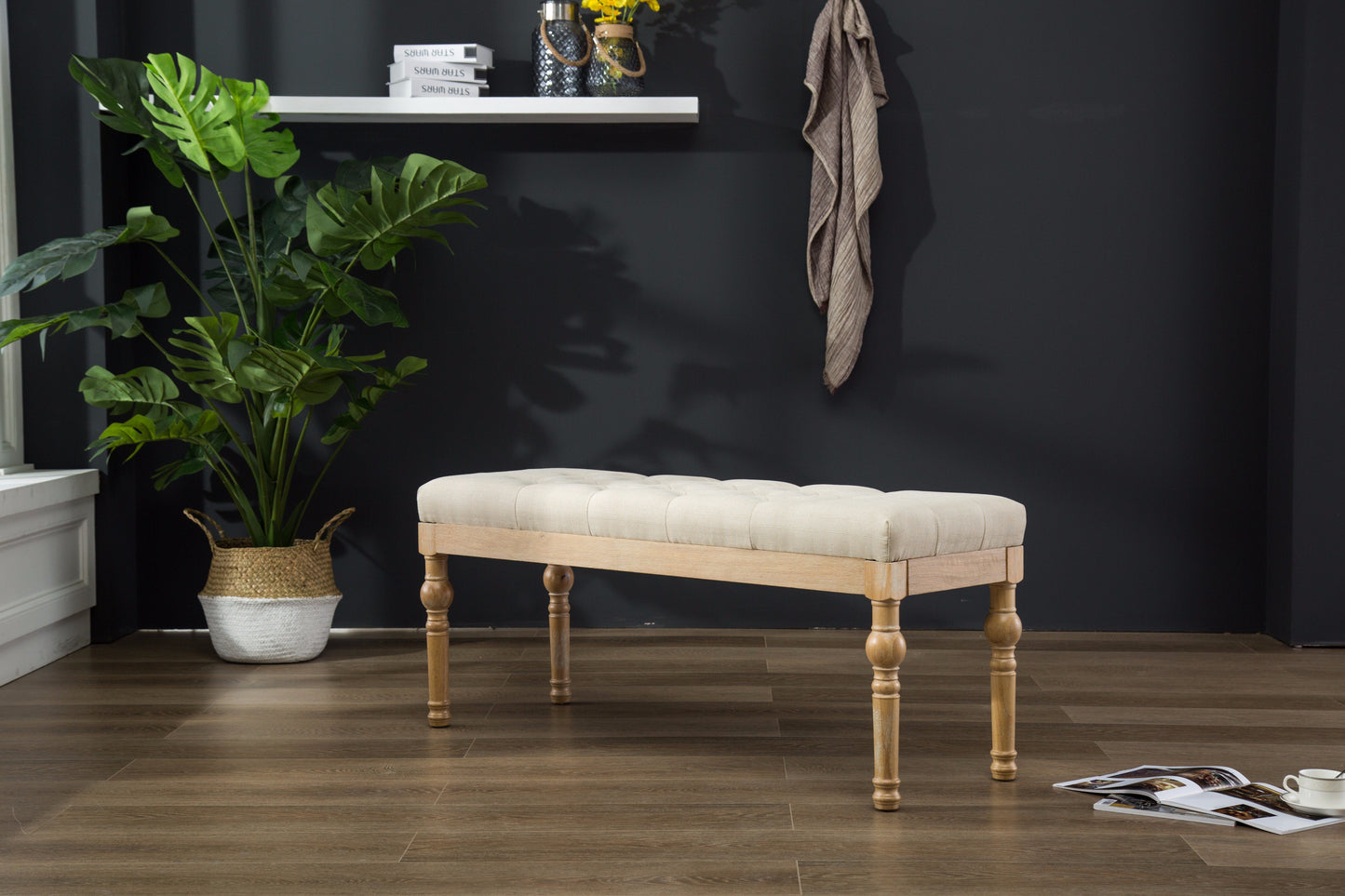 Habit Solid Wood Tan Button Tufted Dining Bench