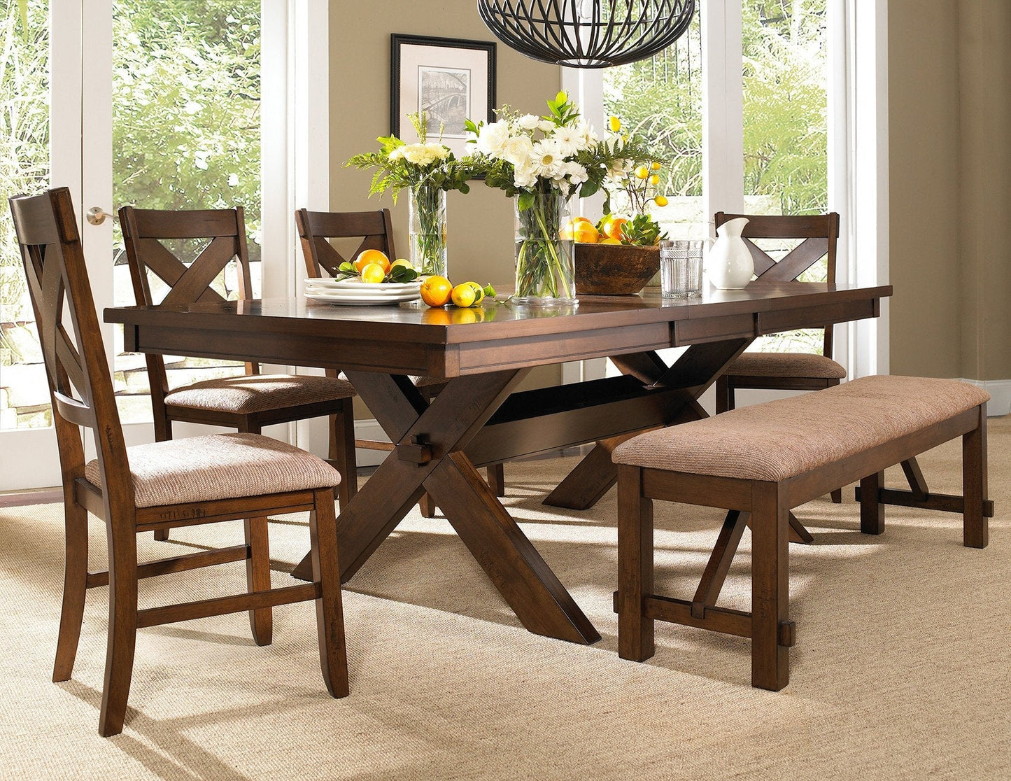 6-Piece Karven Solid Wood Dining Set with Table 4 Chairs and Bench