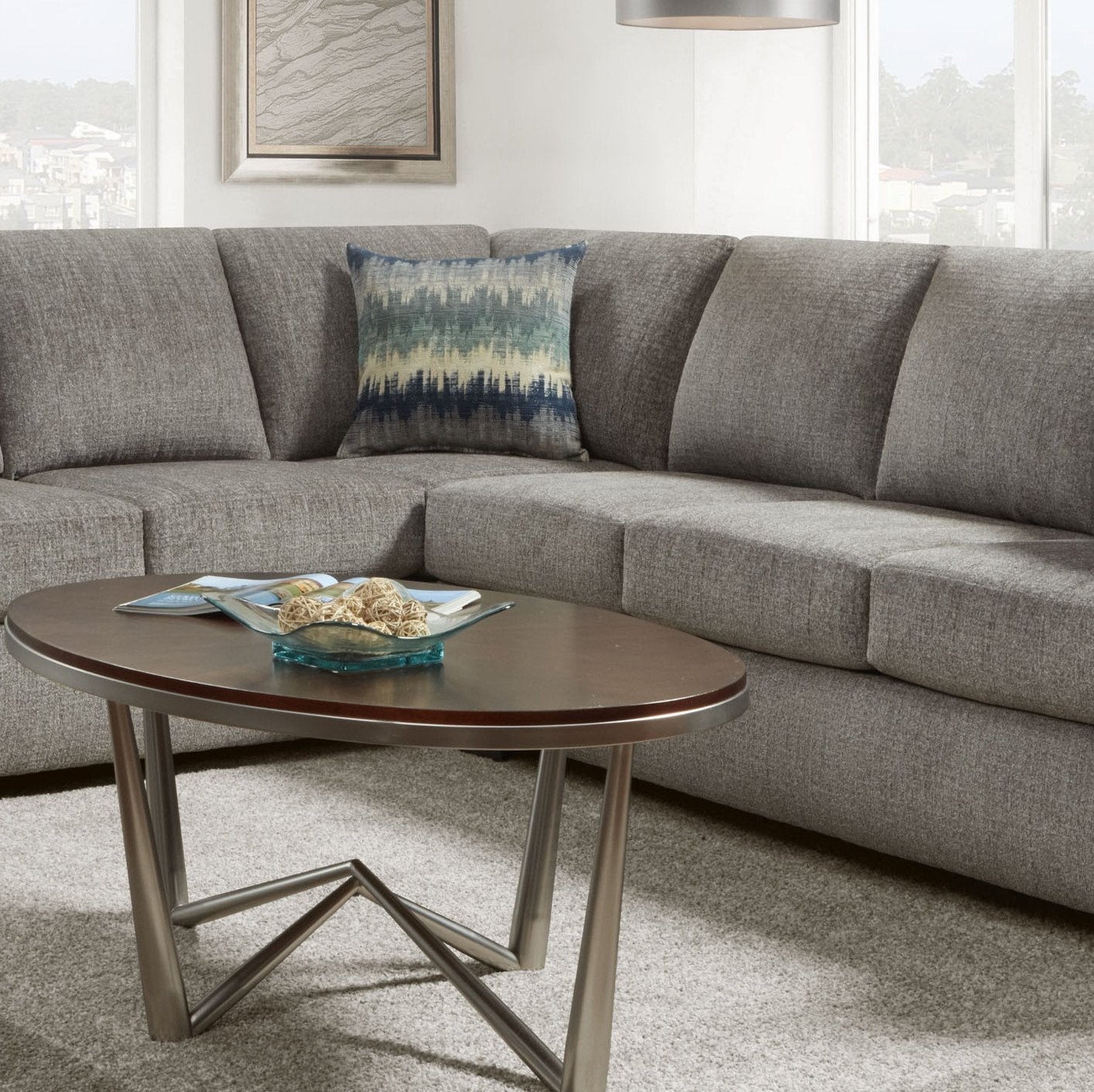 Bergen Silverton Pewter Fabric Sectional Sofa