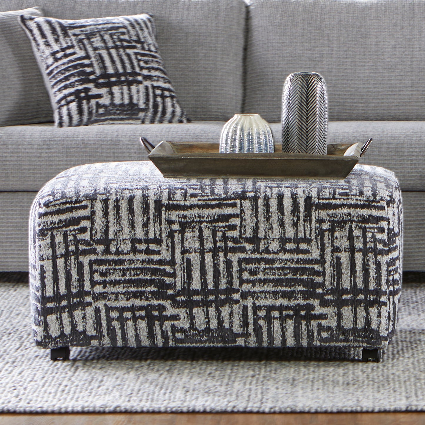 Roundhill Furniture Lancelot Striped Cocktail Ottoman
