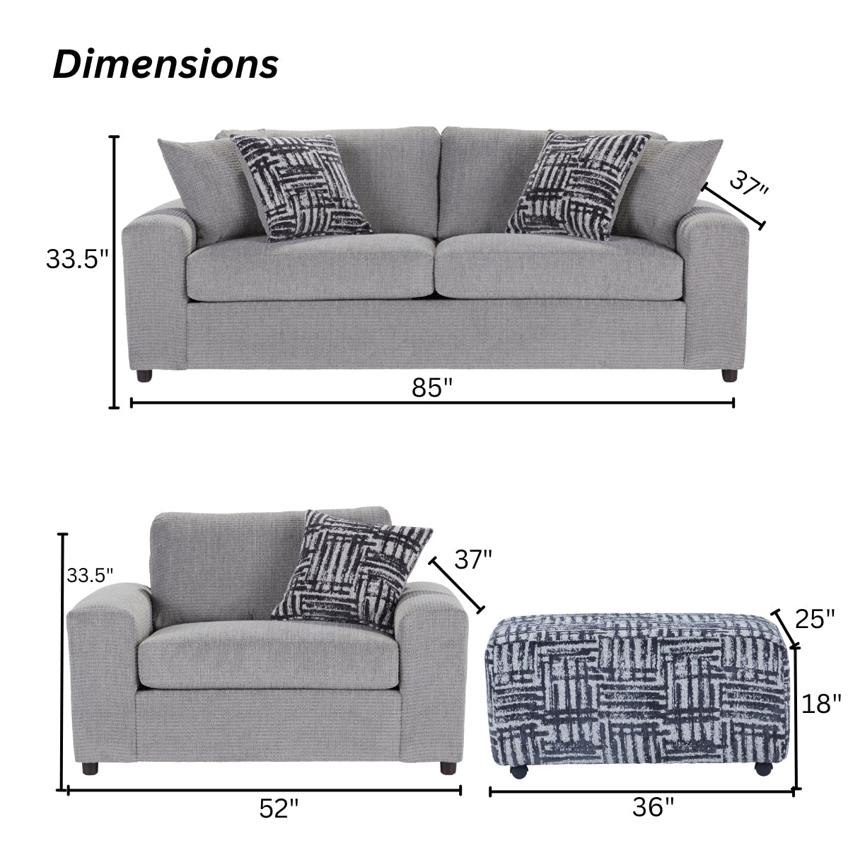 Roundhill Furniture Lancelot Living Room Collection, Sofa Cuddle Chair and Ottoman