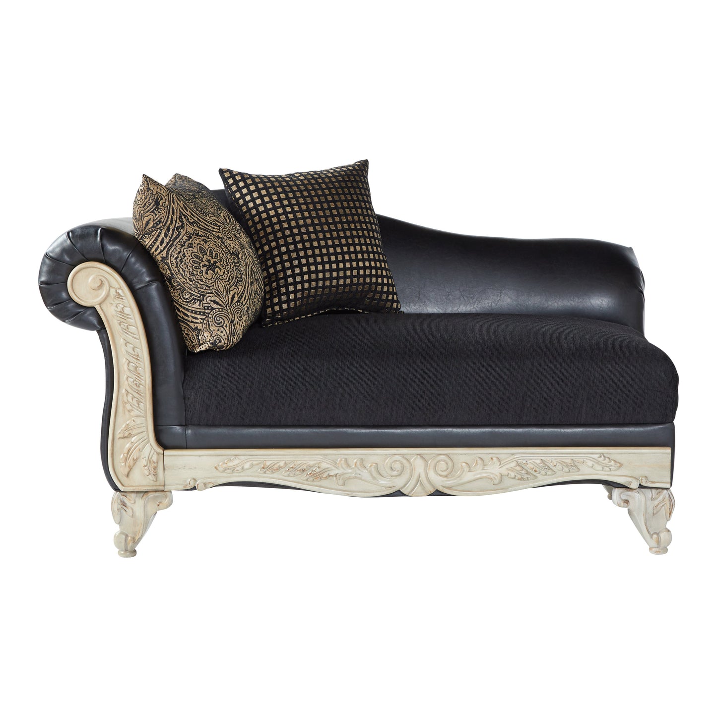 San Marino Wood Frame Faux Leather Chaise Lounge in Ebony