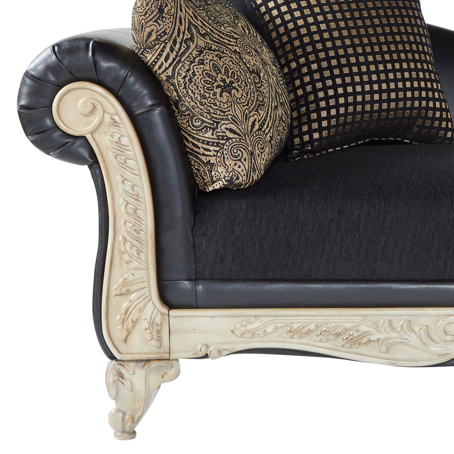 San Marino Wood Frame Faux Leather Chaise Lounge in Ebony