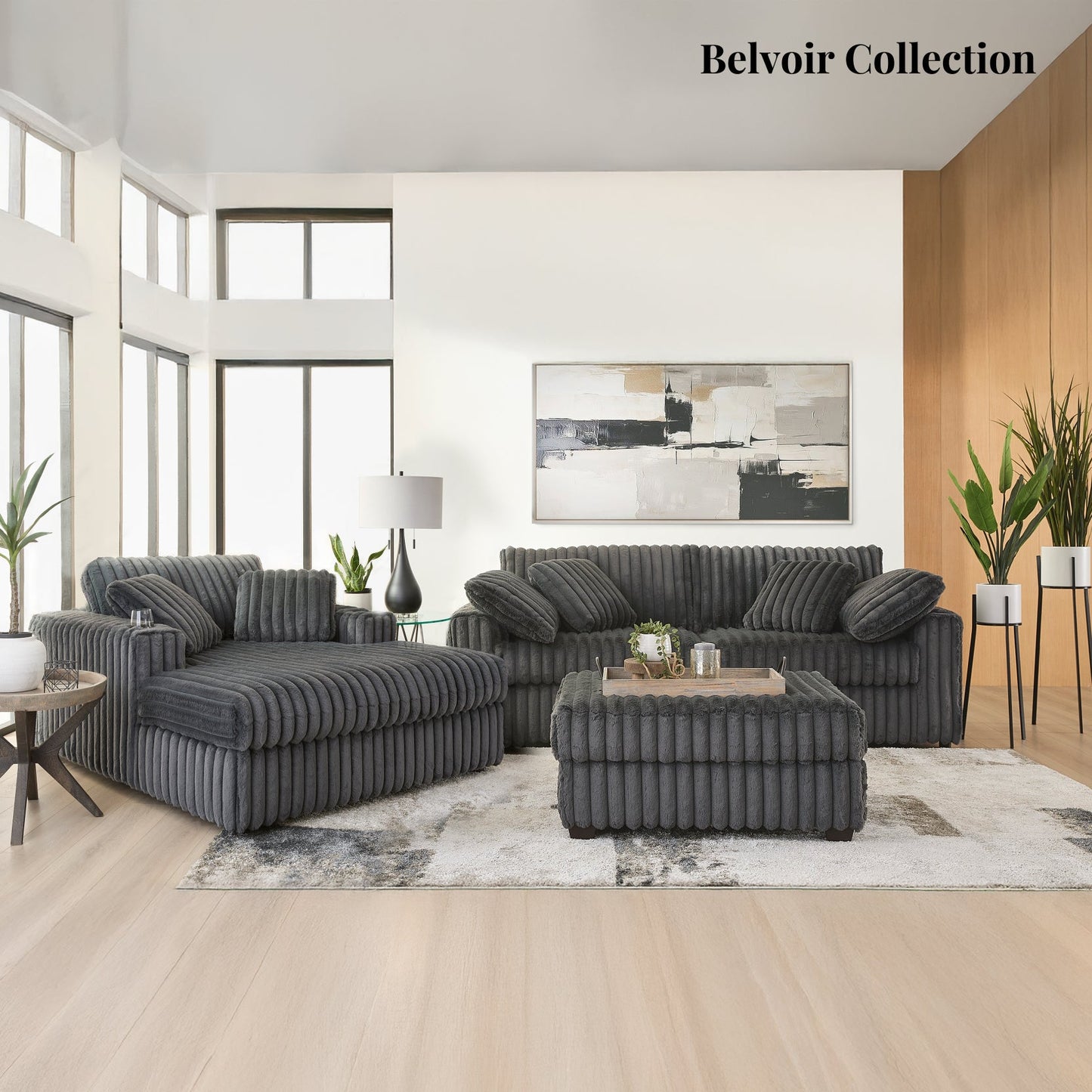 Roundhill Furniture Belvoir Oversized Cuddle Chaise, with Cup Holders