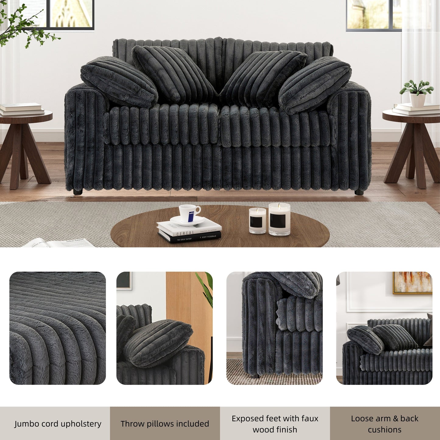 Roundhill Furniture Belvoir Upholstered Stationary Loveseat
