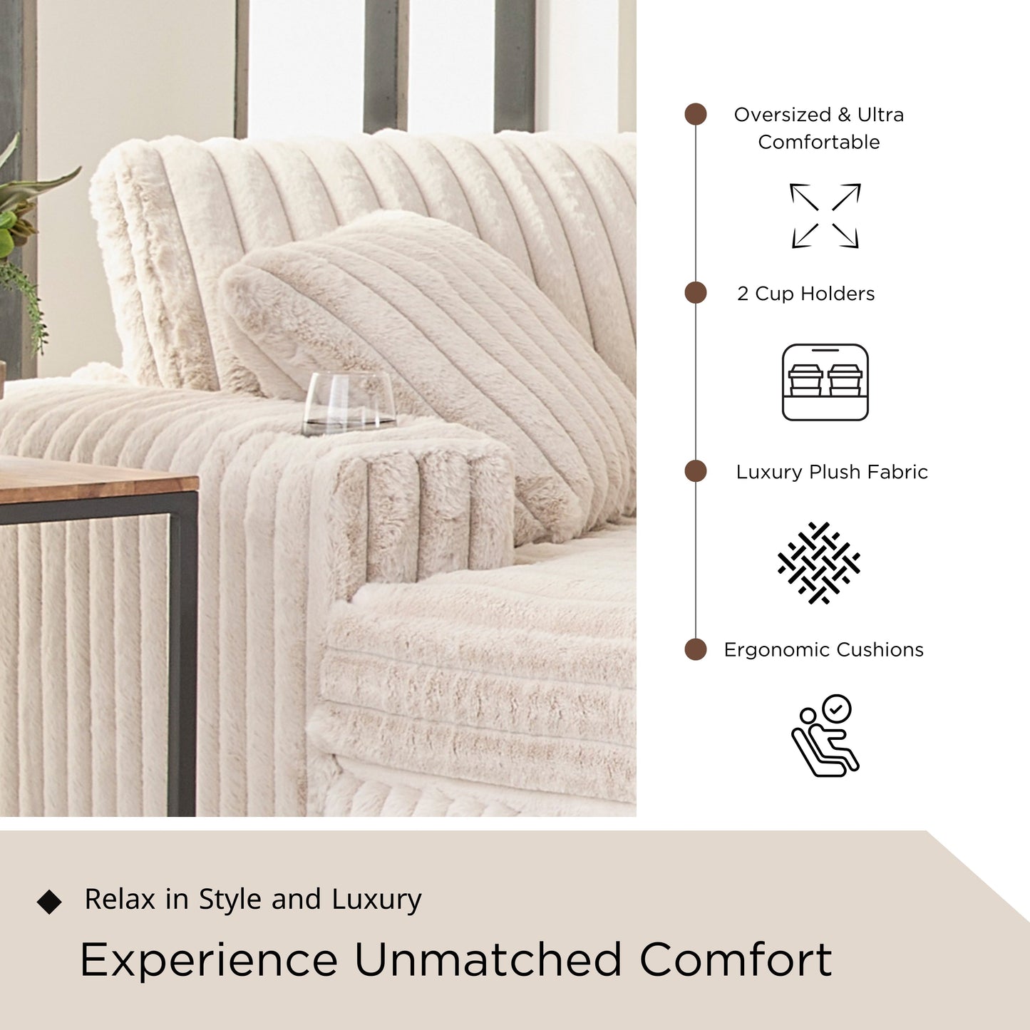 Roundhill Furniture Belvoir Oversized Cuddle Chaise, with Cup Holders