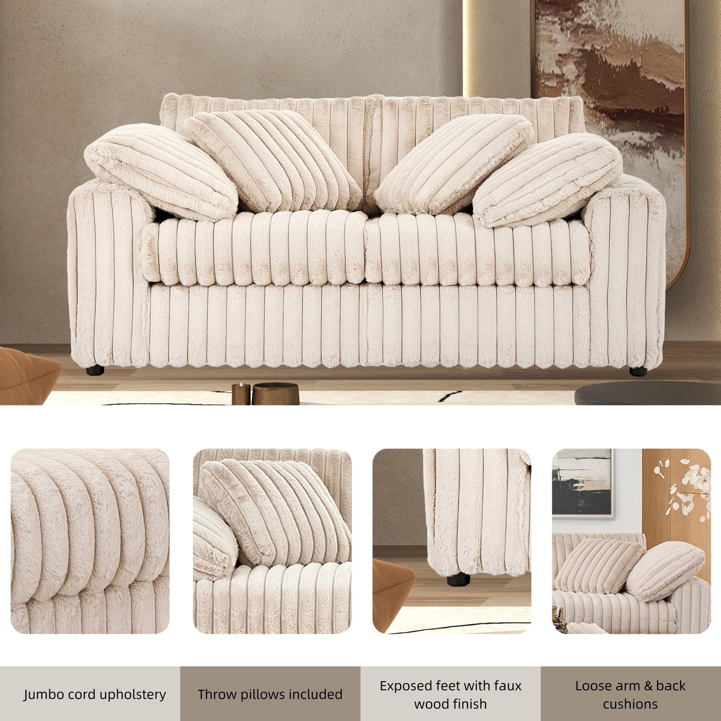 Roundhill Furniture Belvoir Upholstered Stationary Loveseat