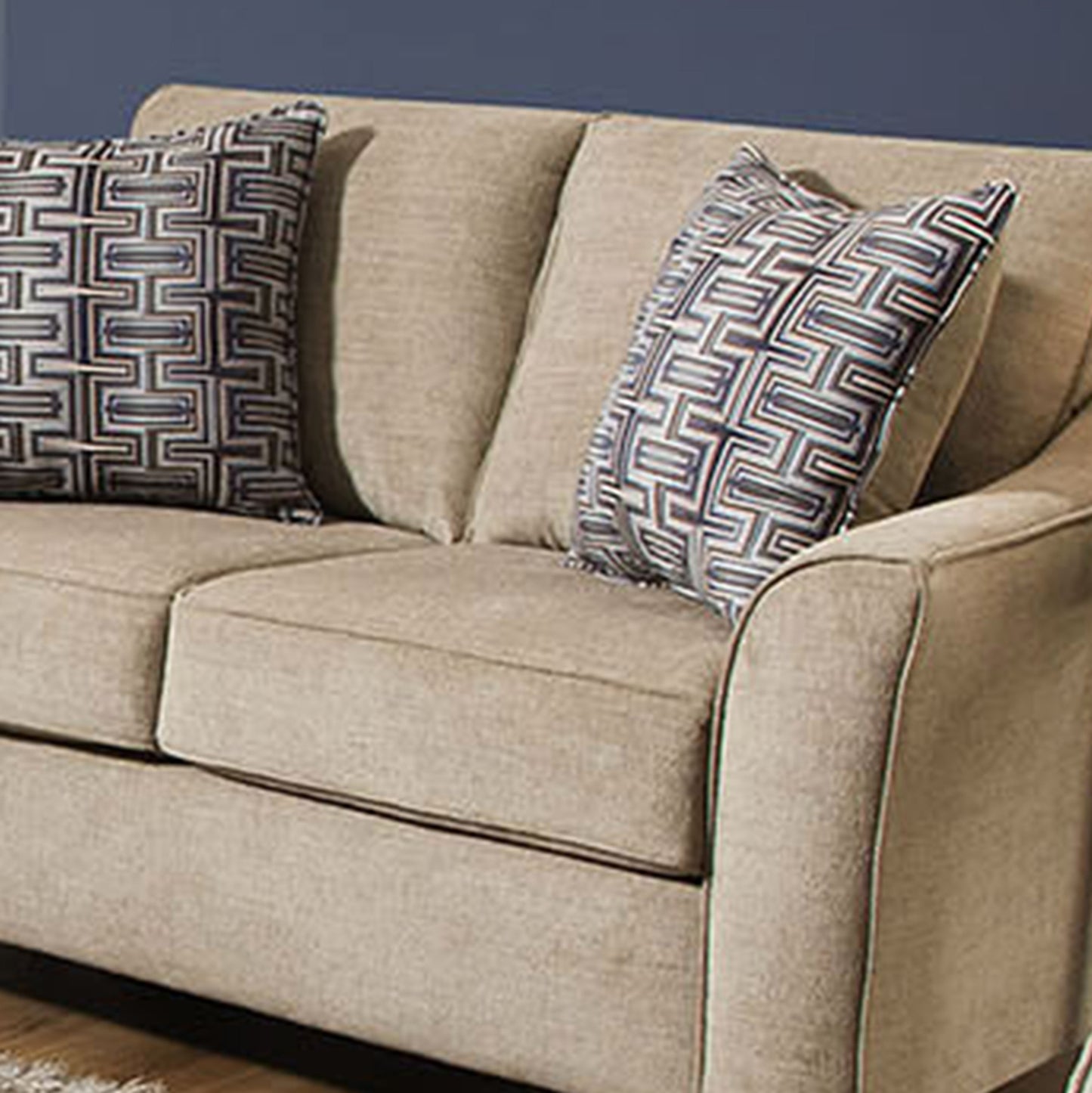 Alva Transitional Style Fabric Flared Arm Loveseat, Taupe