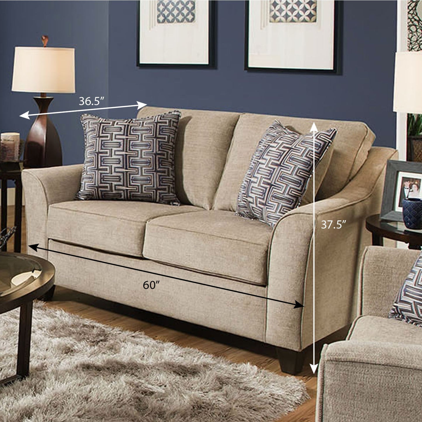 Alva Transitional Style Fabric Flared Arm Loveseat, Taupe