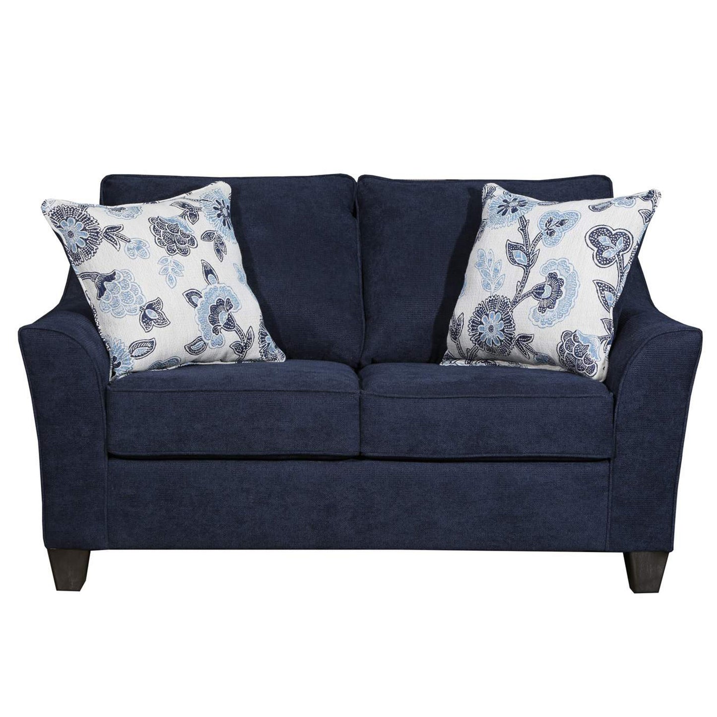 Alva Transitional Style Fabric Flared Arm Loveseat, Navy