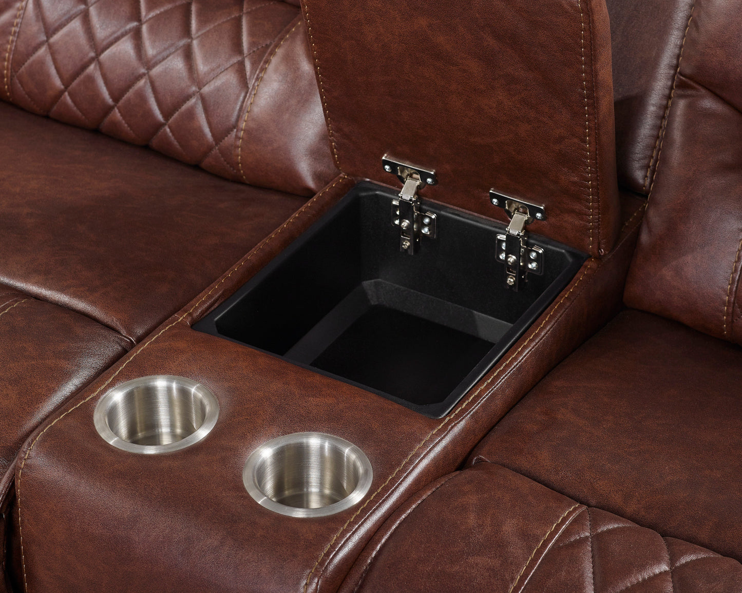 Klens Faux Leather Reclining Loveseat with Nailhead Trim, Brown