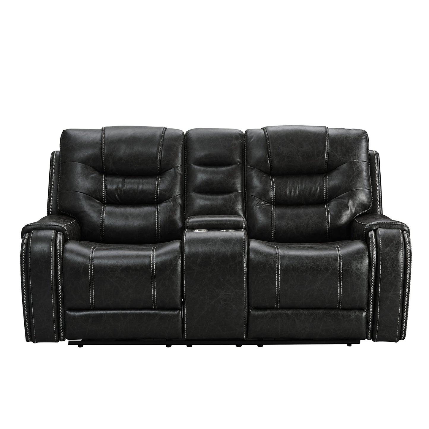 Rowena Contemporary Faux Leather Reclining Loveseat with Console, Smoke